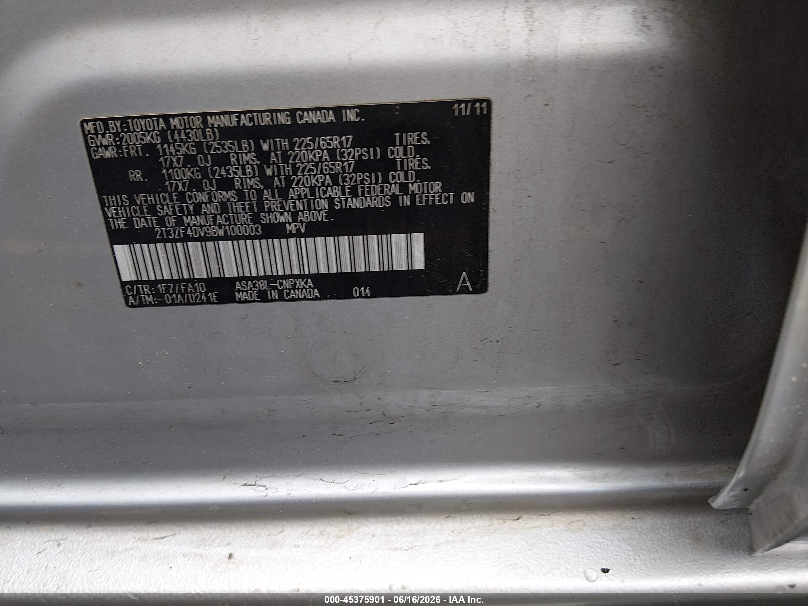 2011 Toyota Rav4   Silver vin: 2T3ZF4DV9BW100003