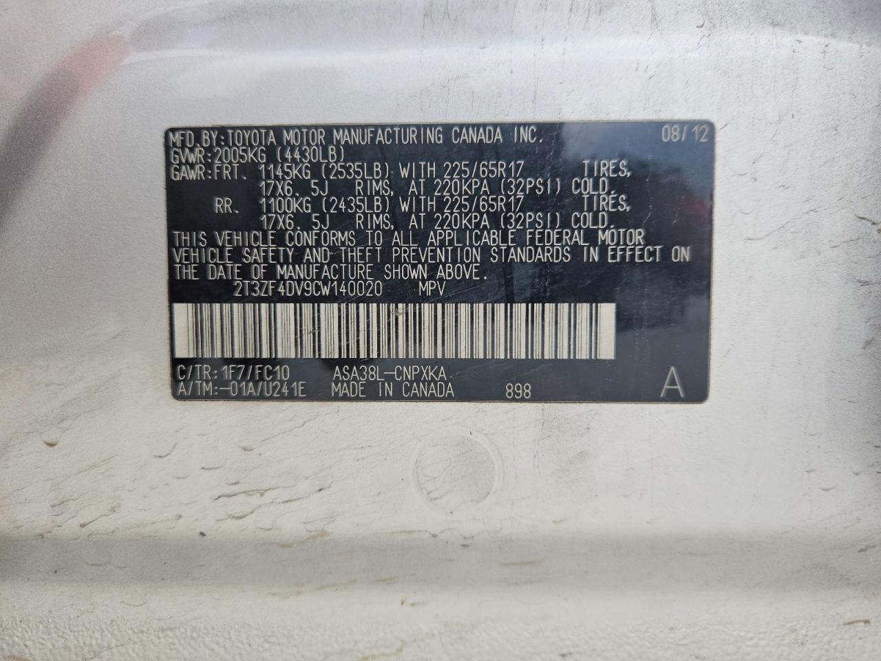 2012 Toyota Rav4 Base Silver vin: 2T3ZF4DV9CW140020