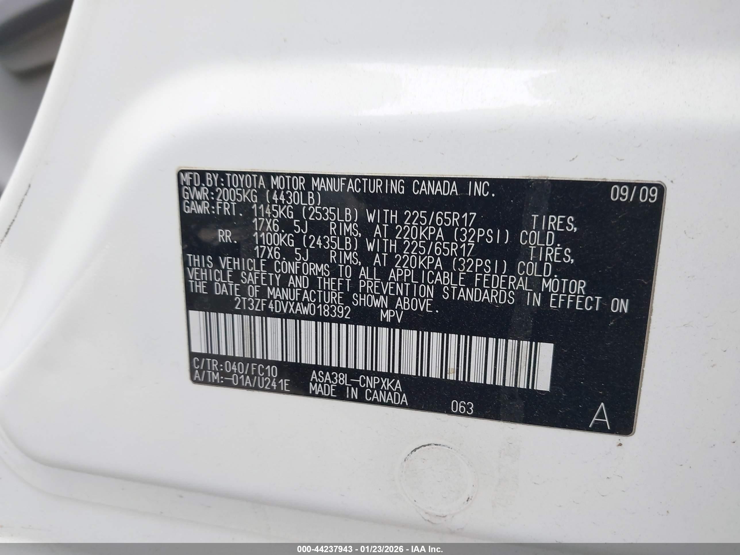 2010 Toyota Rav4   Белый vin: 2T3ZF4DVXAW018392
