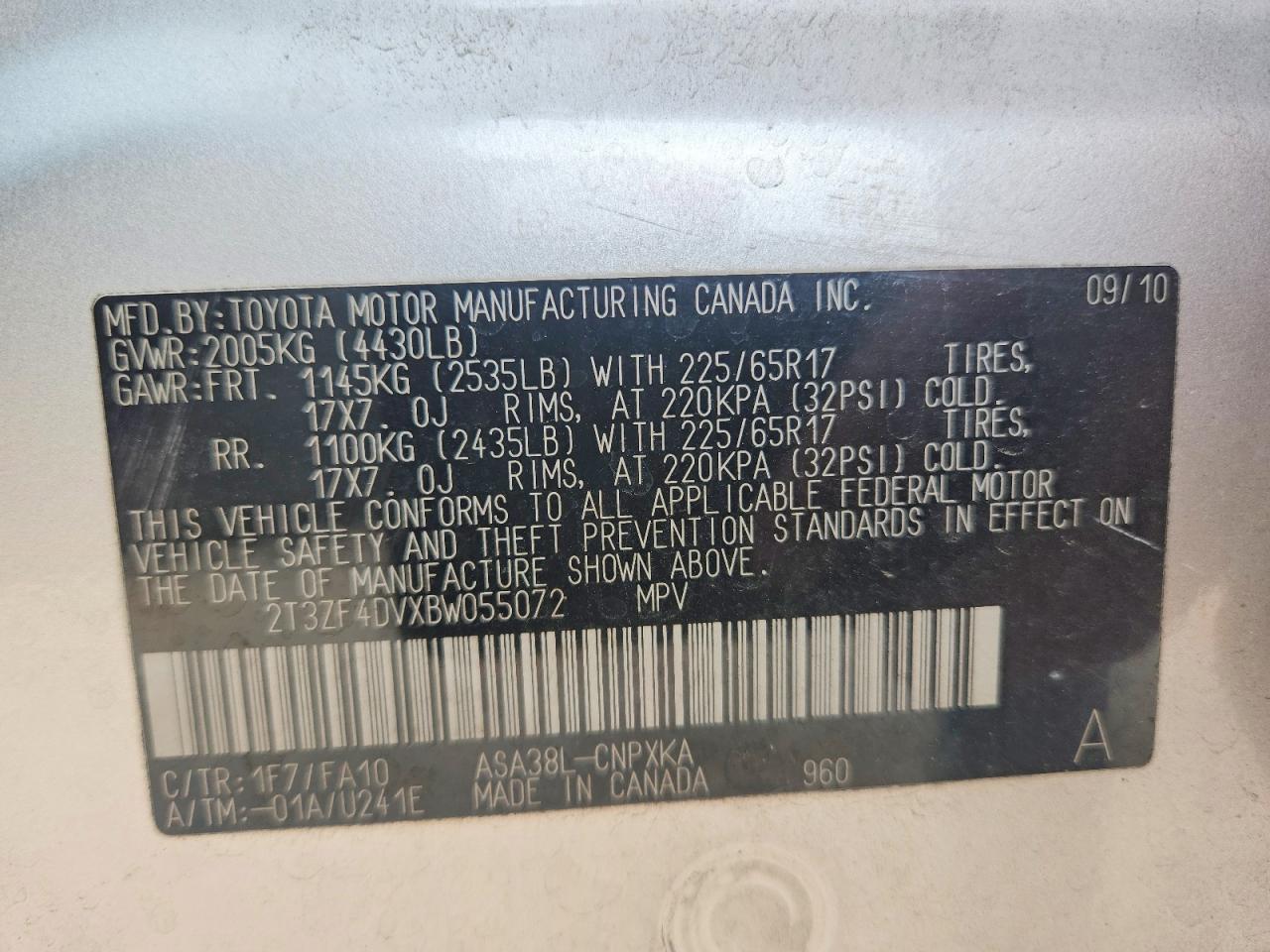2011 Toyota Rav4 Base Silver vin: 2T3ZF4DVXBW055072