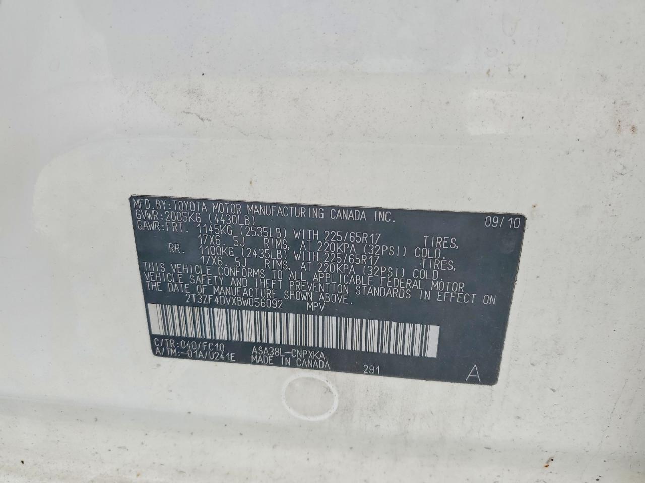 2011 Toyota Rav4 Base White vin: 2T3ZF4DVXBW056092