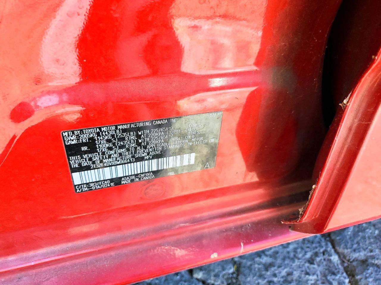 2011 Toyota Rav4 Base Red vin: 2T3ZF4DVXBW066413