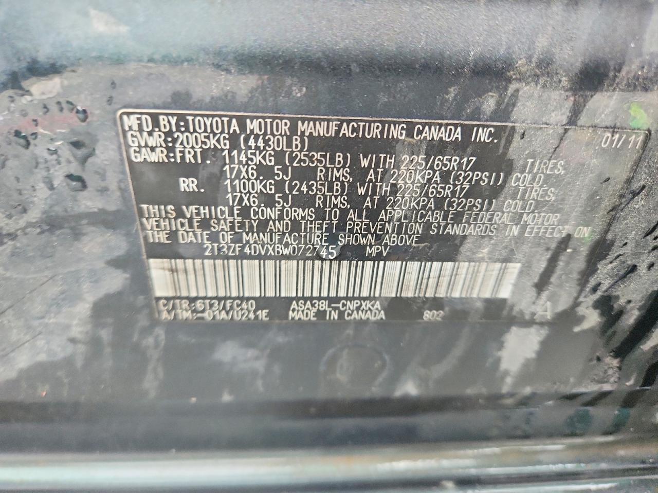 2011 Toyota Rav4 Base Blue vin: 2T3ZF4DVXBW072745