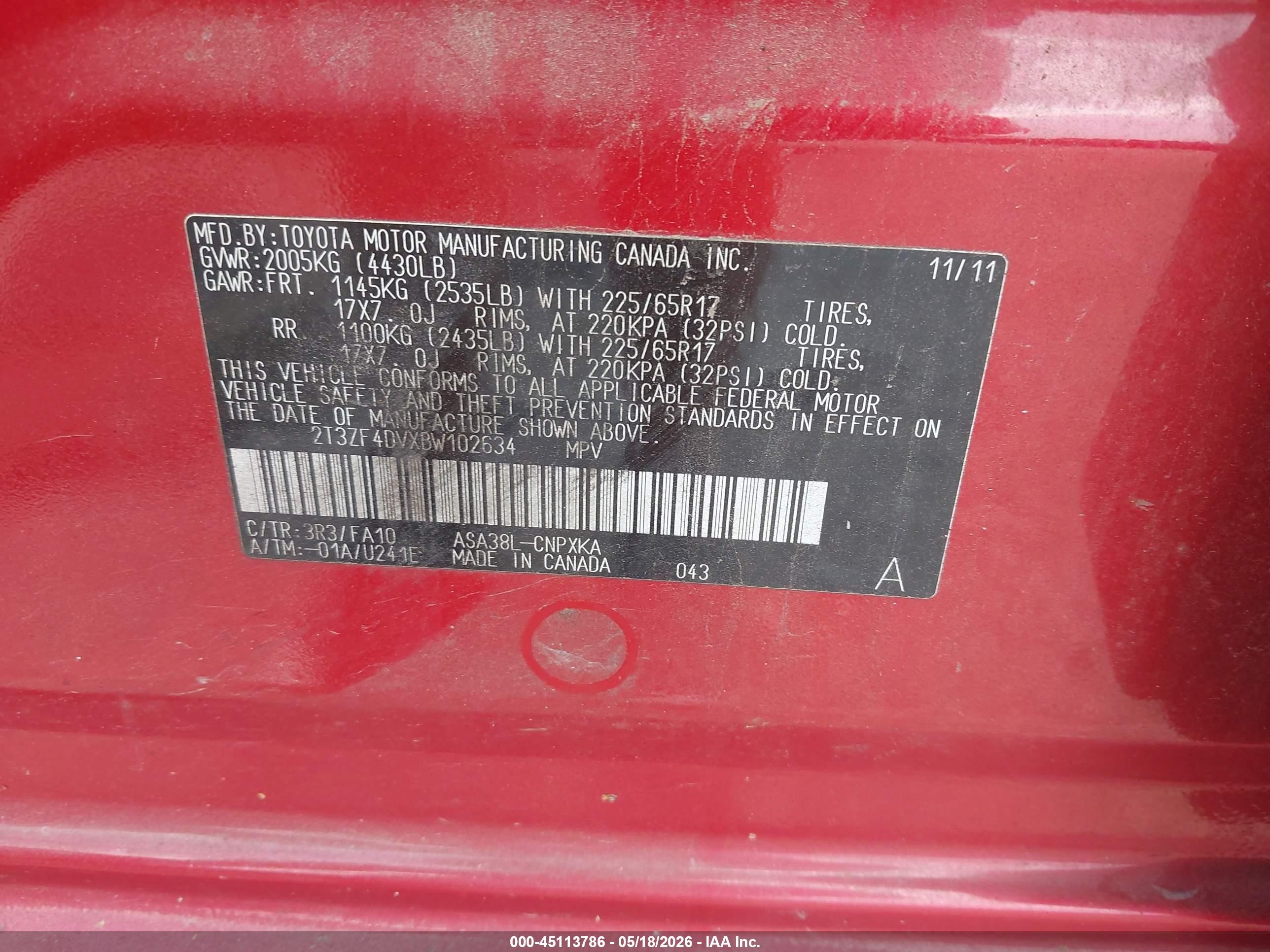 2011 Toyota Rav4 Красный vin: 2T3ZF4DVXBW102634