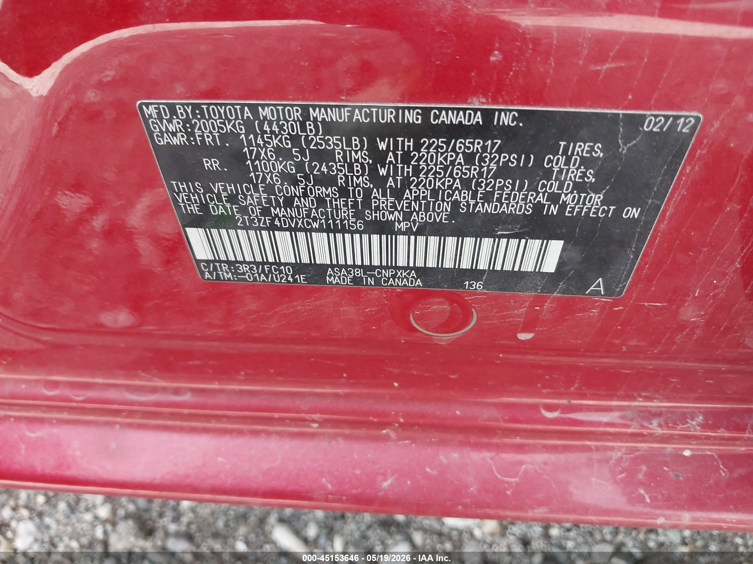 2012 Toyota Rav4   Red vin: 2T3ZF4DVXCW111156