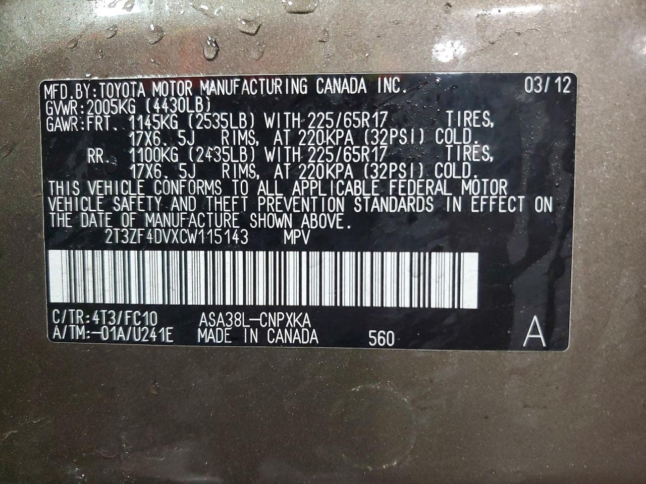 2012 Toyota Rav4 Base Gray vin: 2T3ZF4DVXCW115143