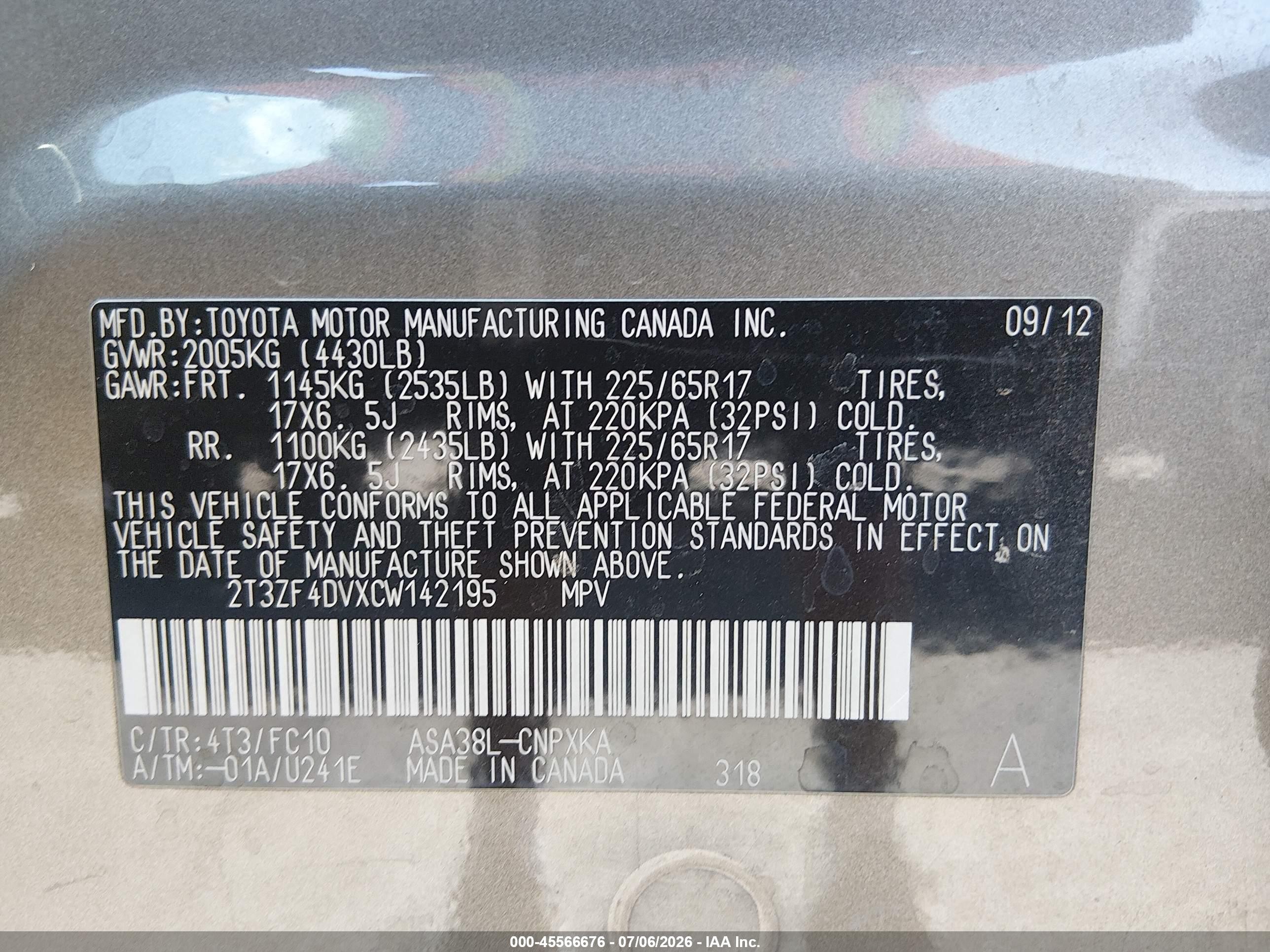 2012 Toyota Rav4   Tan vin: 2T3ZF4DVXCW142195