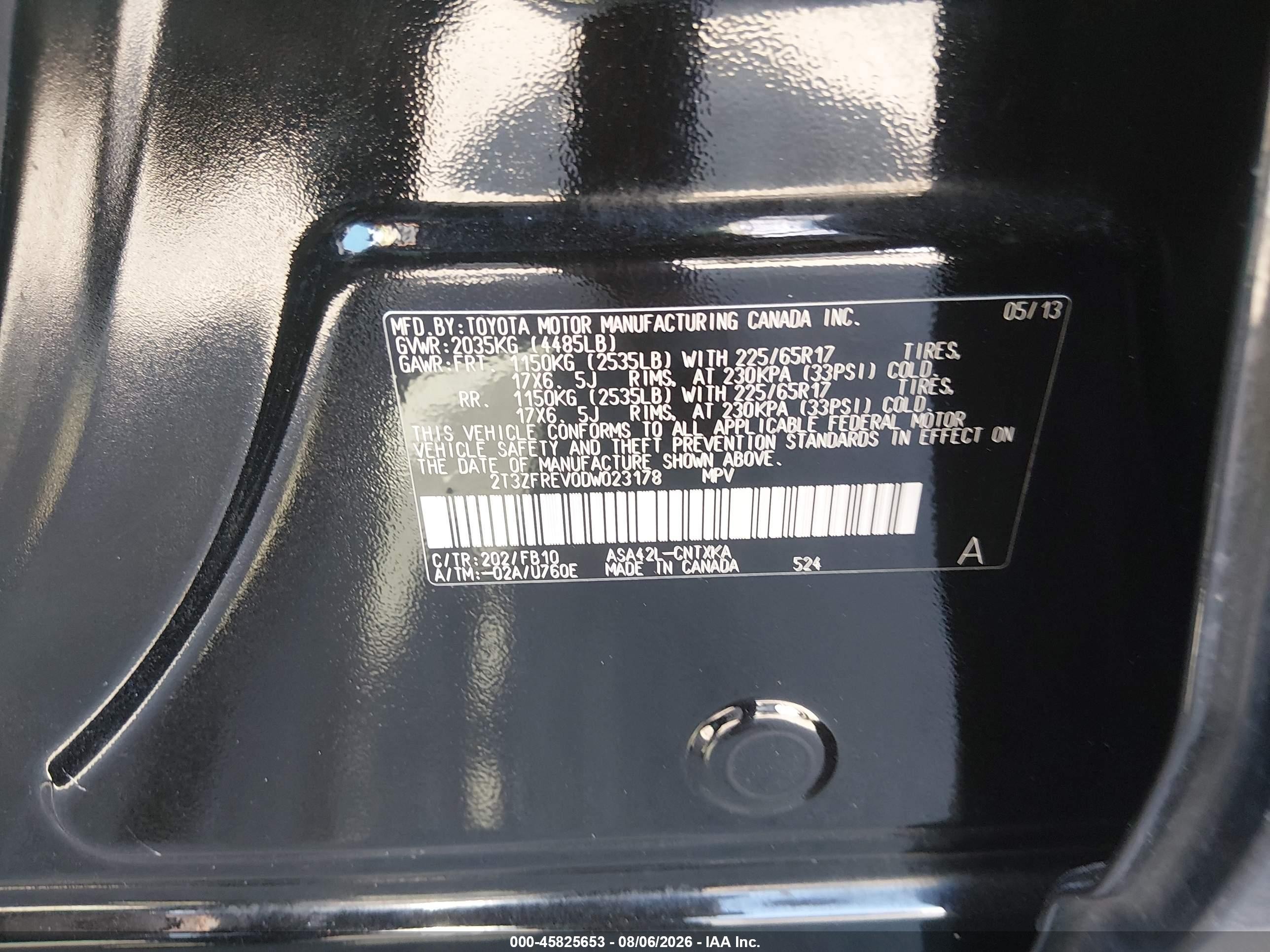 2013 Toyota Rav4 Le Black vin: 2T3ZFREV0DW023178