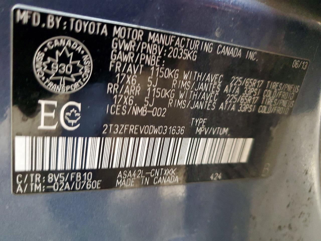 2013 Toyota Rav4 Le Charcoal vin: 2T3ZFREV0DW031636