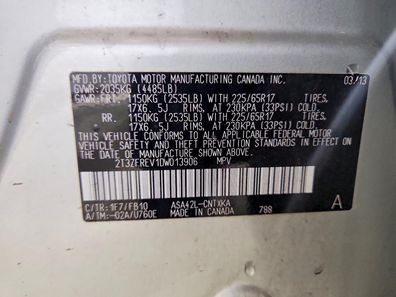 2013 Toyota Rav4 Le Silver vin: 2T3ZFREV1DW013906
