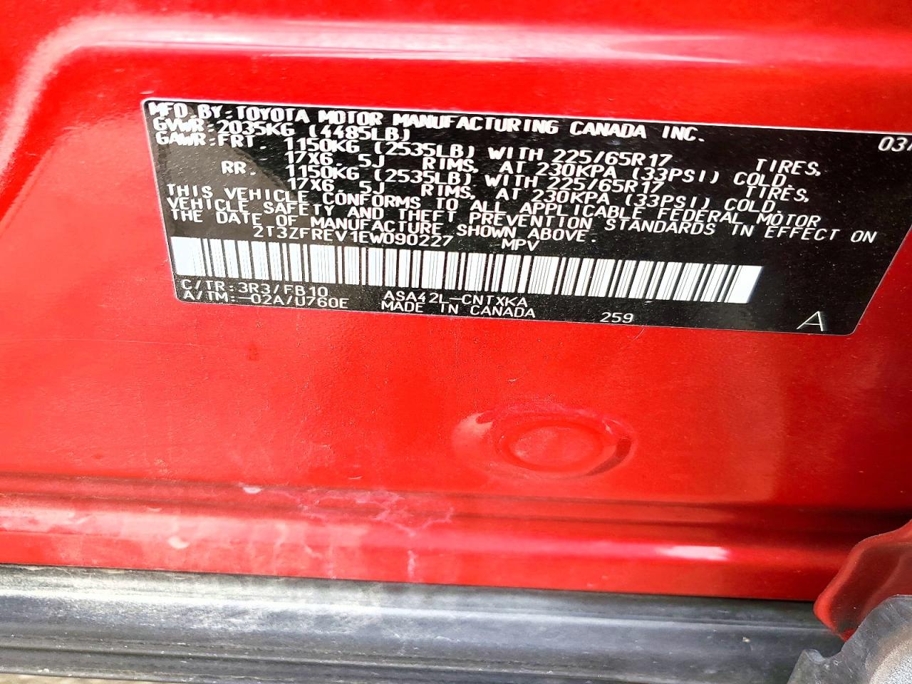 2014 Toyota Rav4 Le Burgundy vin: 2T3ZFREV1EW090227