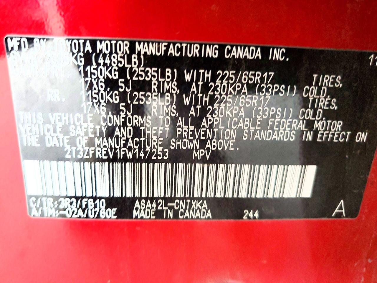 2015 Toyota Rav4 Le Red vin: 2T3ZFREV1FW147253