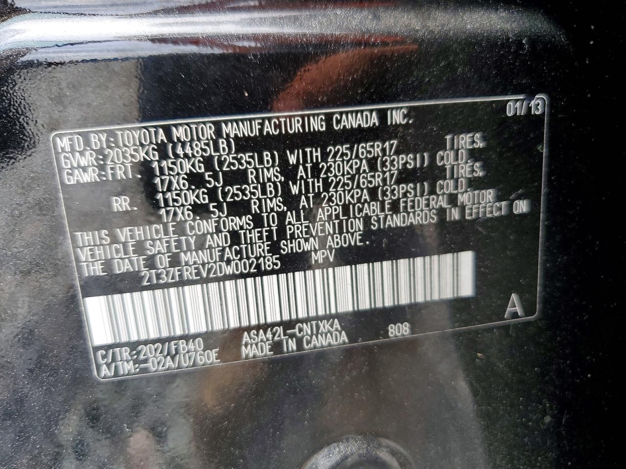 2013 Toyota Rav4 Le Black vin: 2T3ZFREV2DW002185