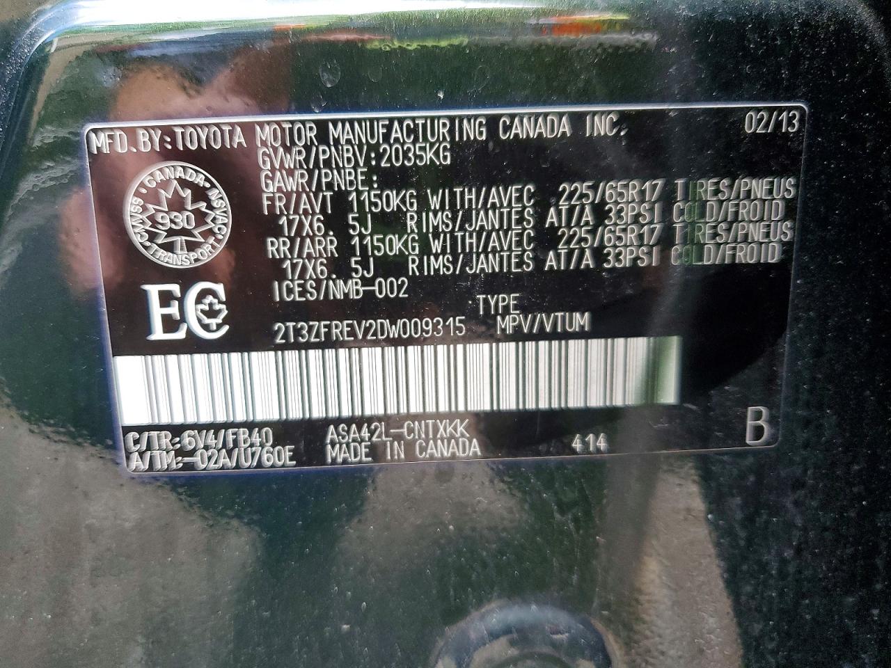 2013 Toyota Rav4 Le Green vin: 2T3ZFREV2DW009315