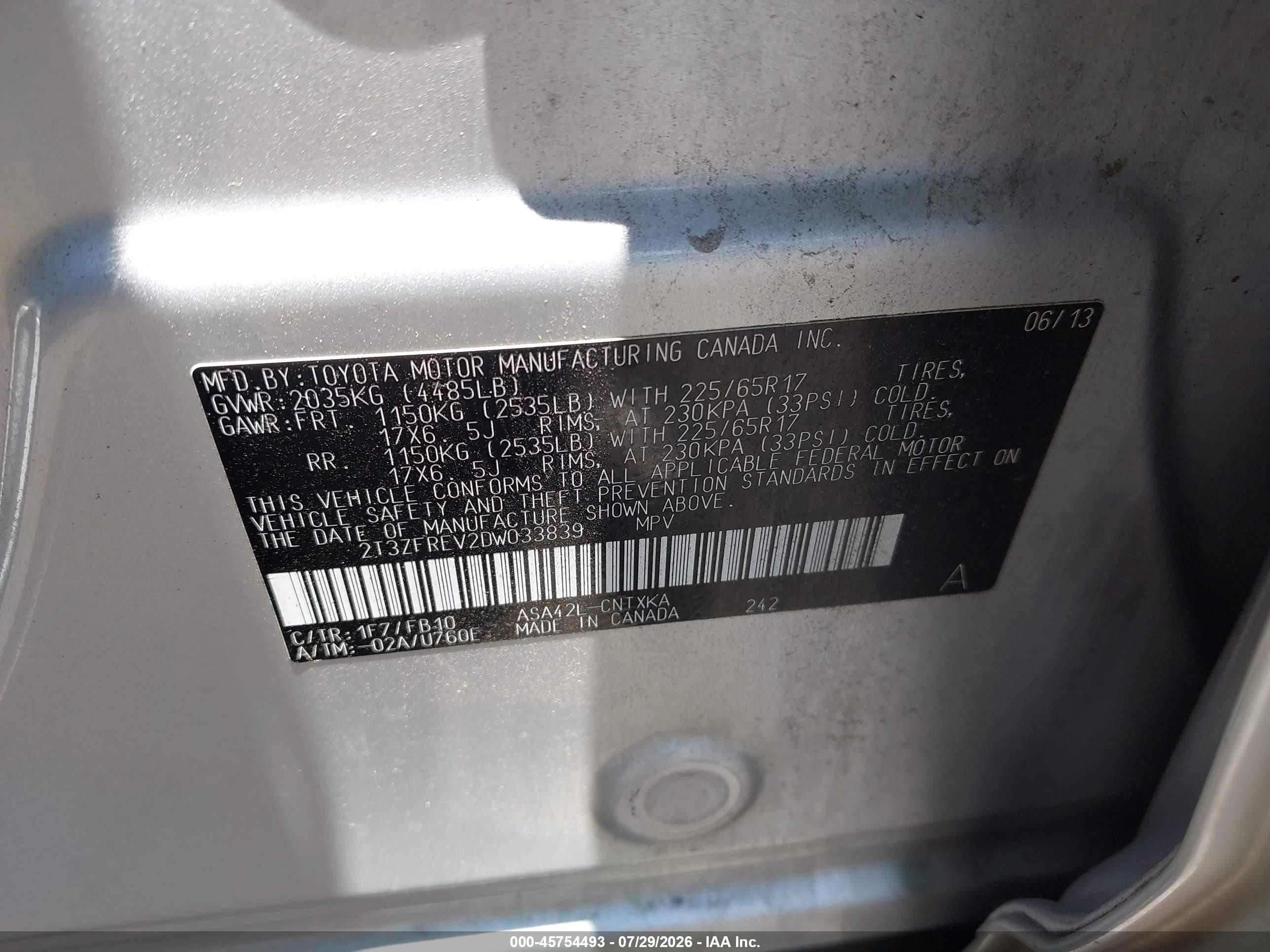 2013 Toyota Rav4 Le Silver vin: 2T3ZFREV2DW033839
