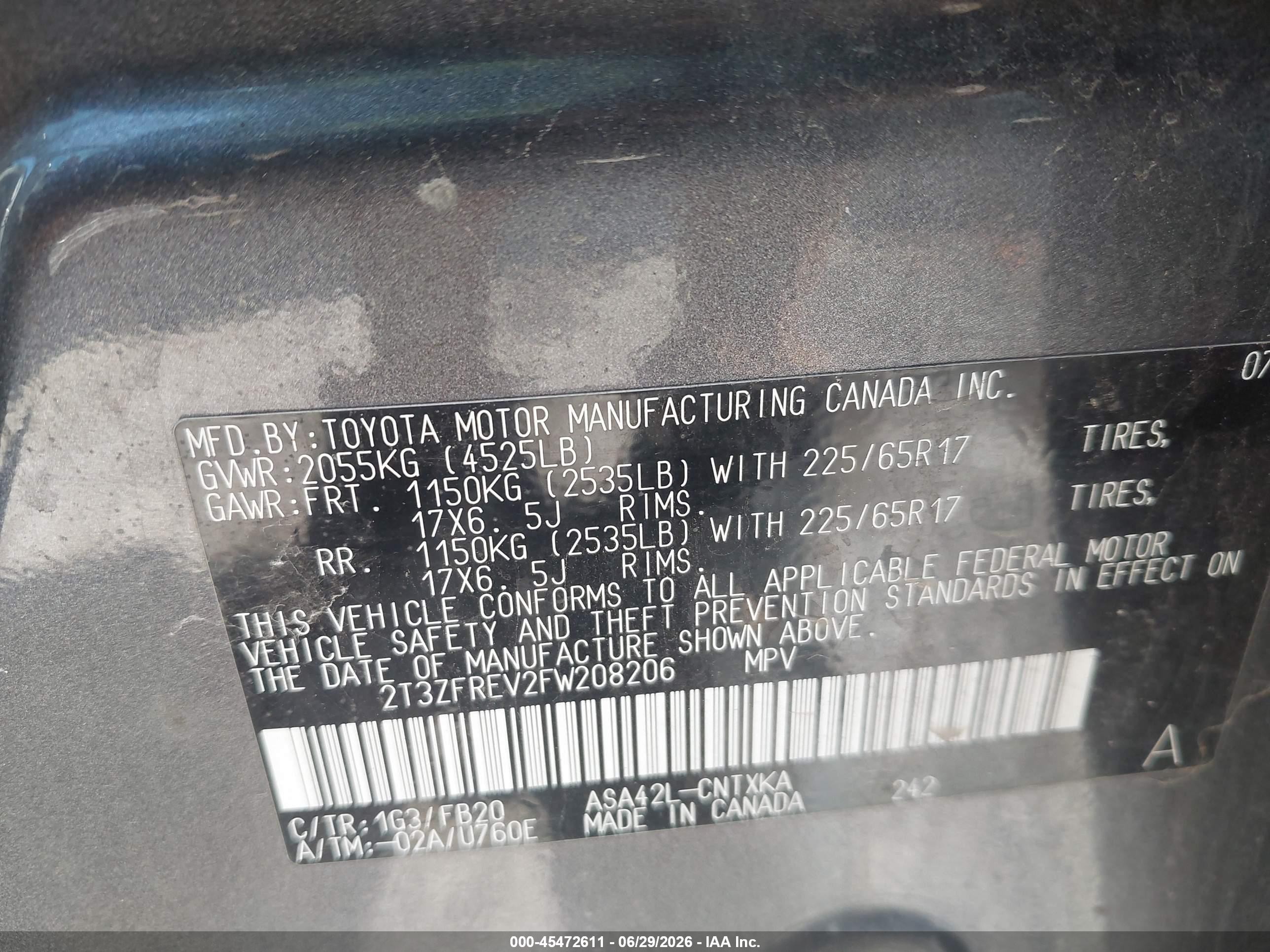 2015 Toyota Rav4 Le Gray vin: 2T3ZFREV2FW208206
