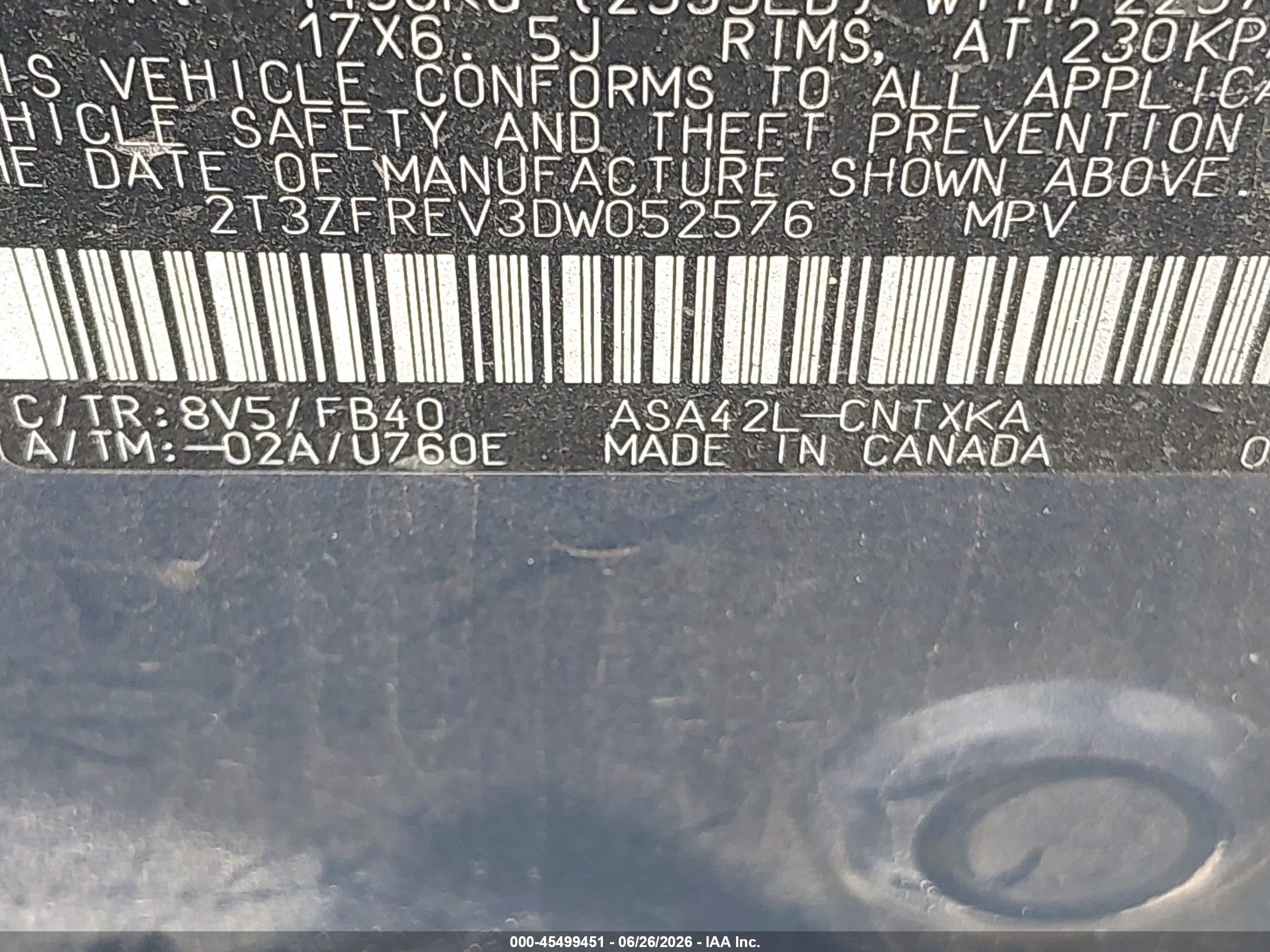 2013 Toyota Rav4 Le Blue vin: 2T3ZFREV3DW052576