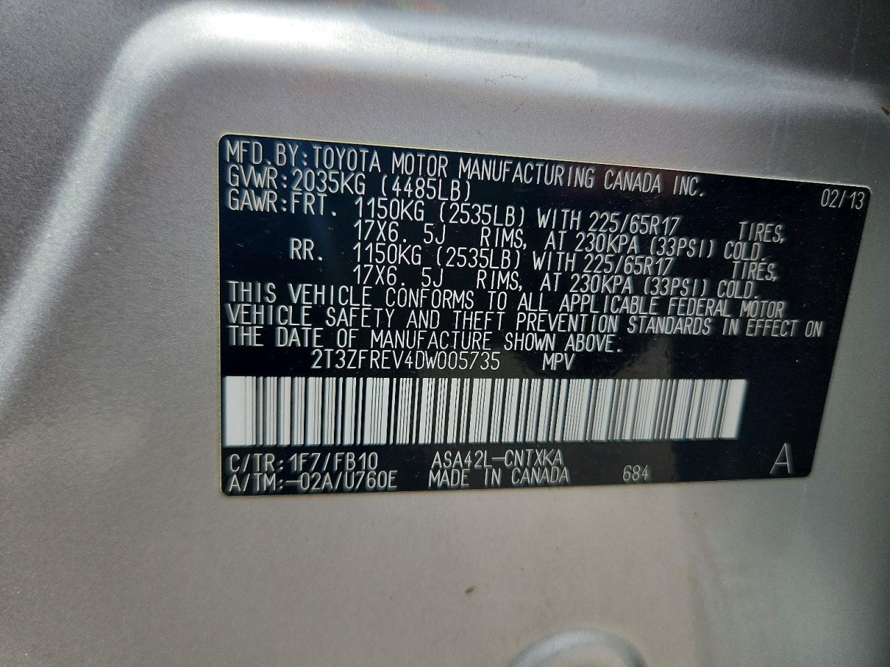 2013 Toyota Rav4 Le Silver vin: 2T3ZFREV4DW005735