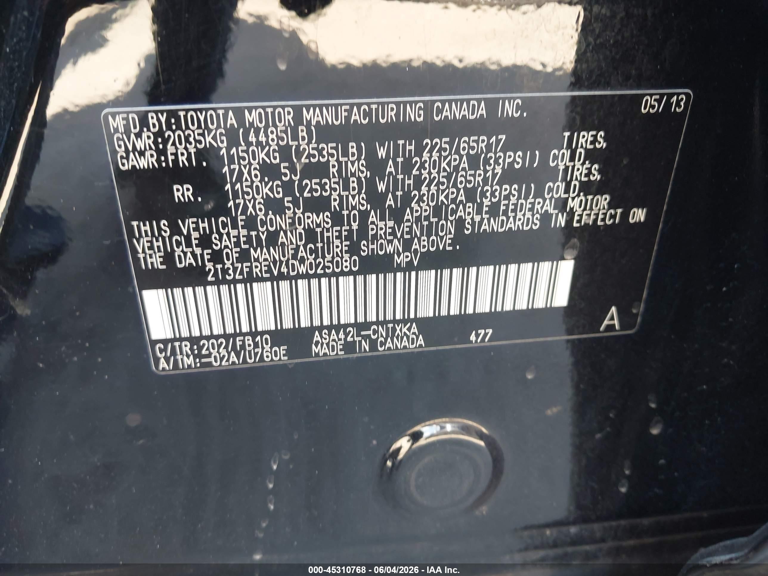 2013 Toyota Rav4 Le Black vin: 2T3ZFREV4DW025080