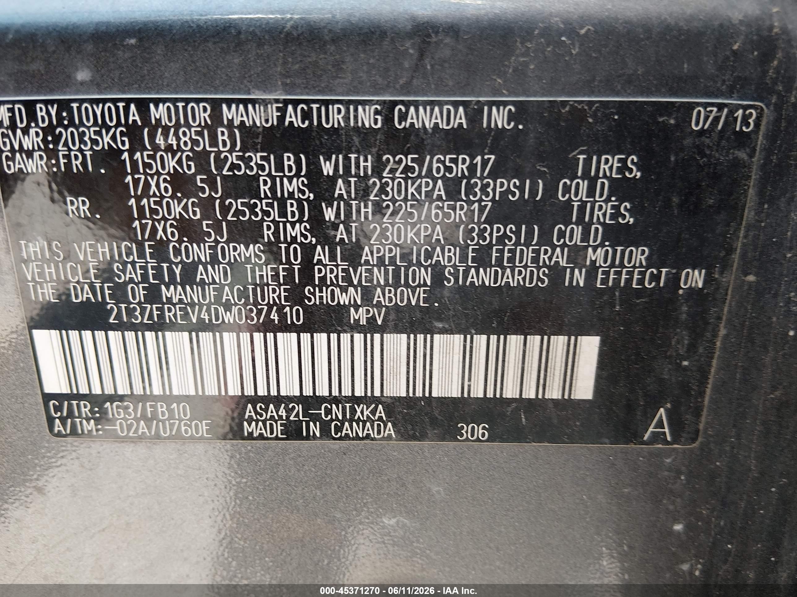 2013 Toyota Rav4 Le Серый vin: 2T3ZFREV4DW037410