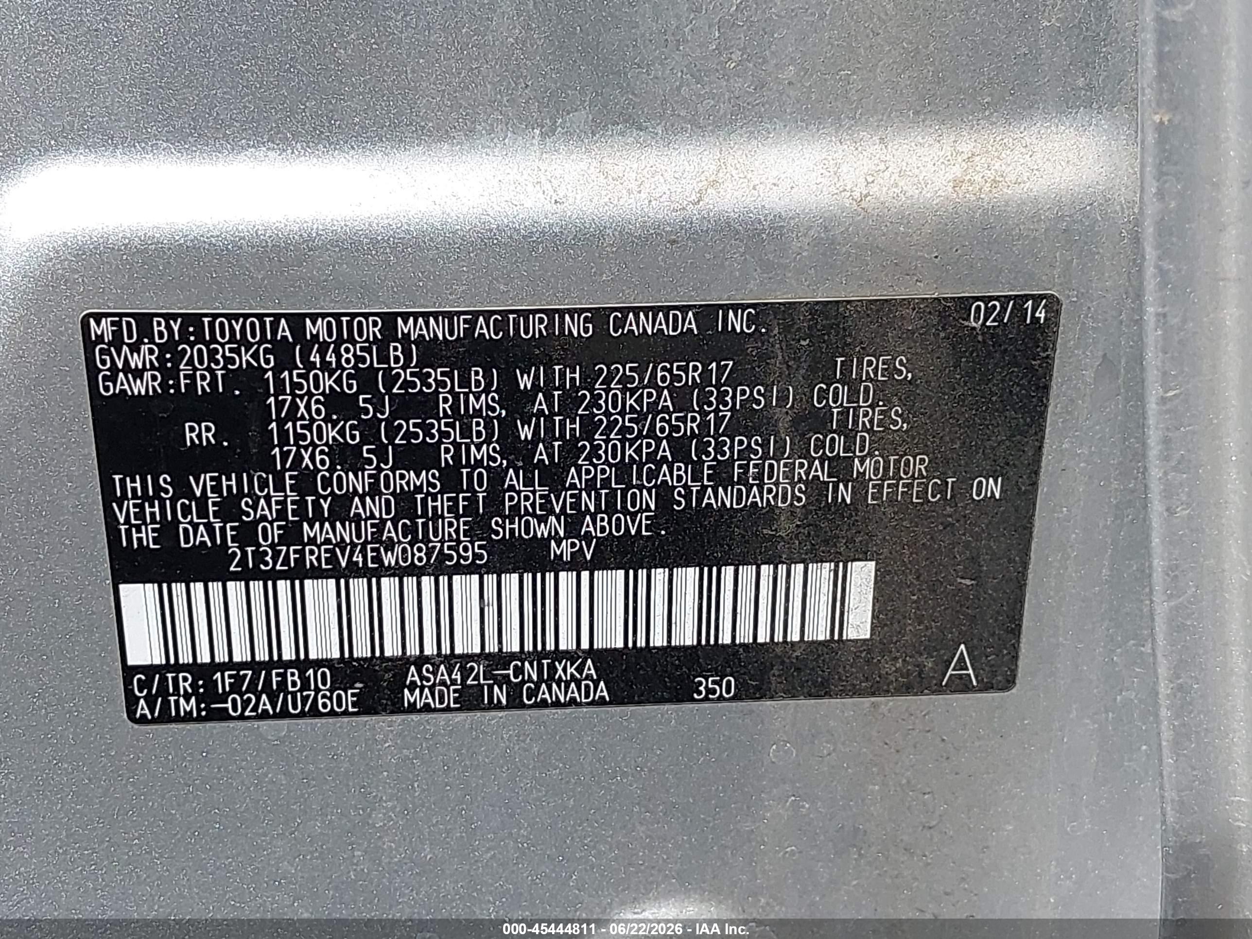 2014 Toyota Rav4 Le Silver vin: 2T3ZFREV4EW087595