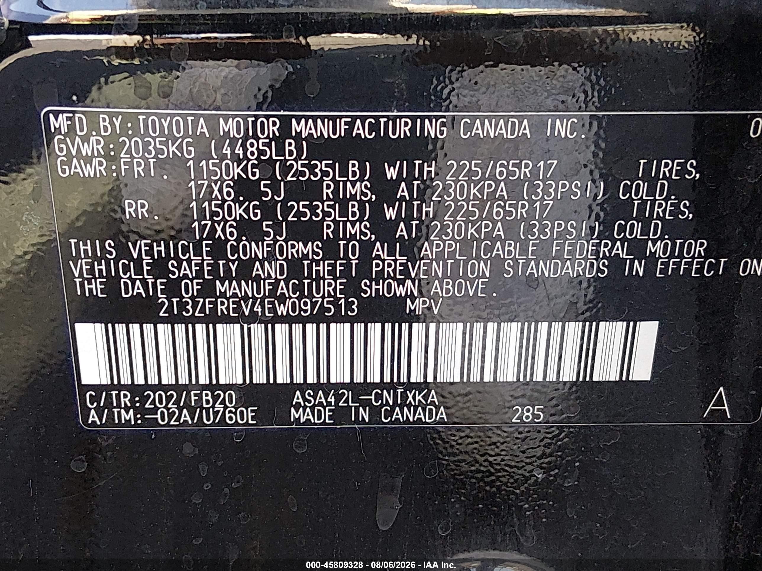 2014 Toyota Rav4 Le Black vin: 2T3ZFREV4EW097513