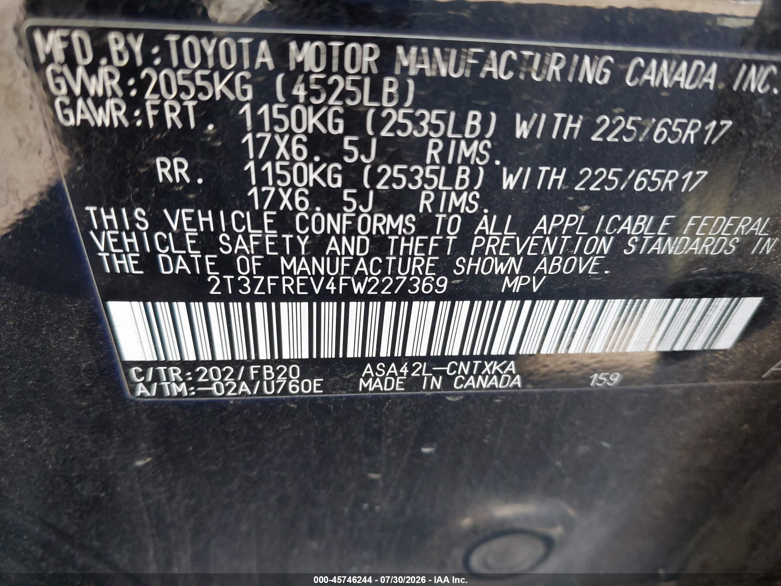 2015 Toyota Rav4 Le Black vin: 2T3ZFREV4FW227369
