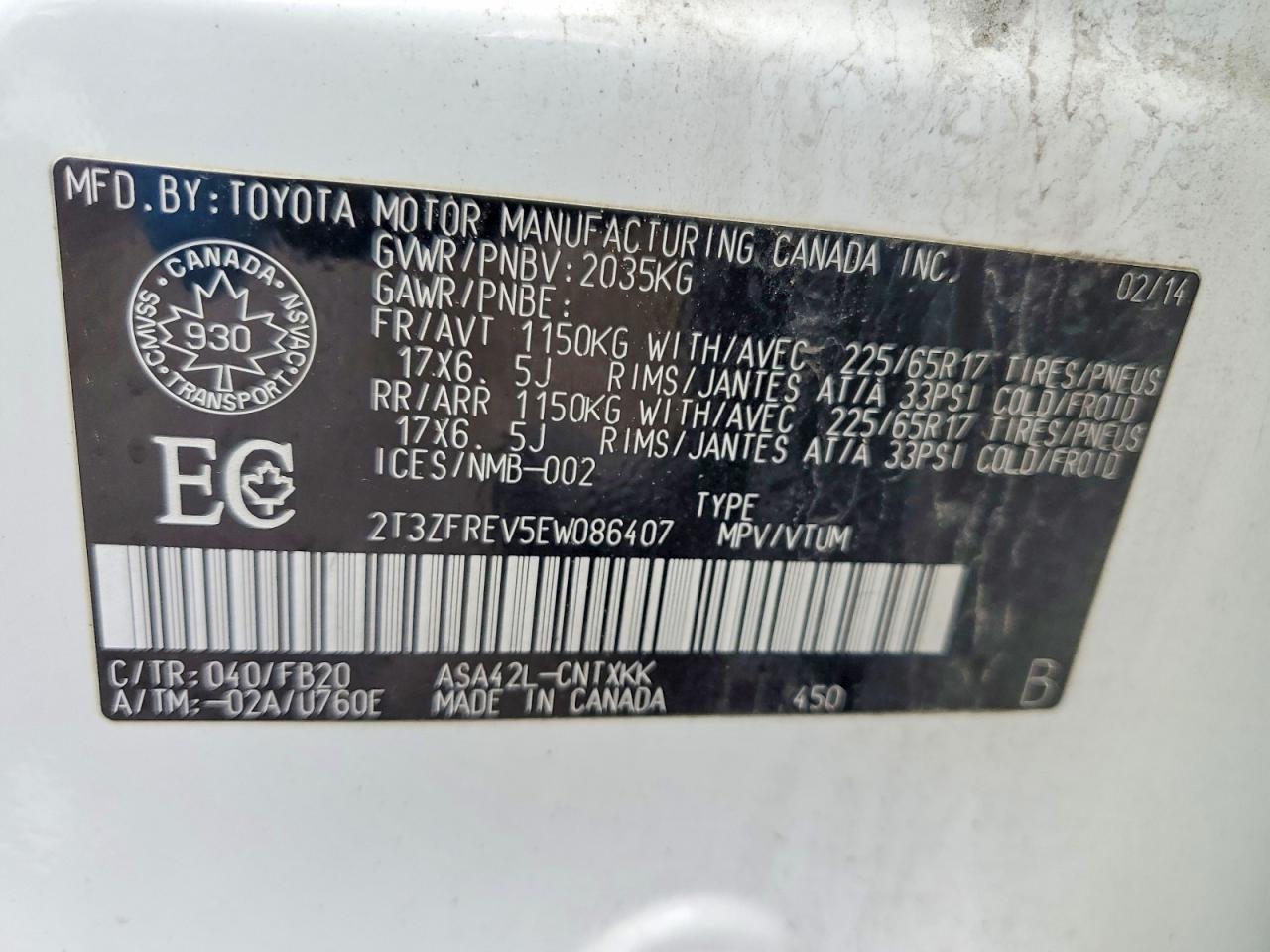 2014 Toyota Rav4 Le White vin: 2T3ZFREV5EW086407