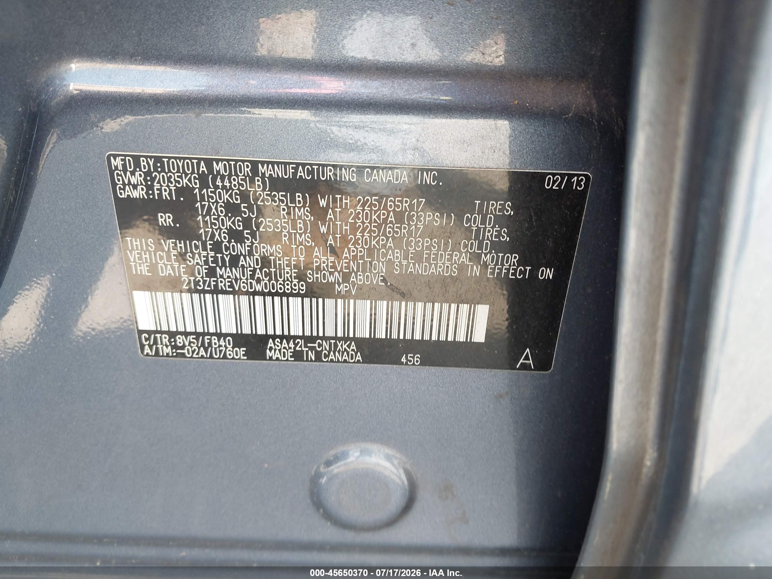 2013 Toyota Rav4 Le Gray vin: 2T3ZFREV6DW006899