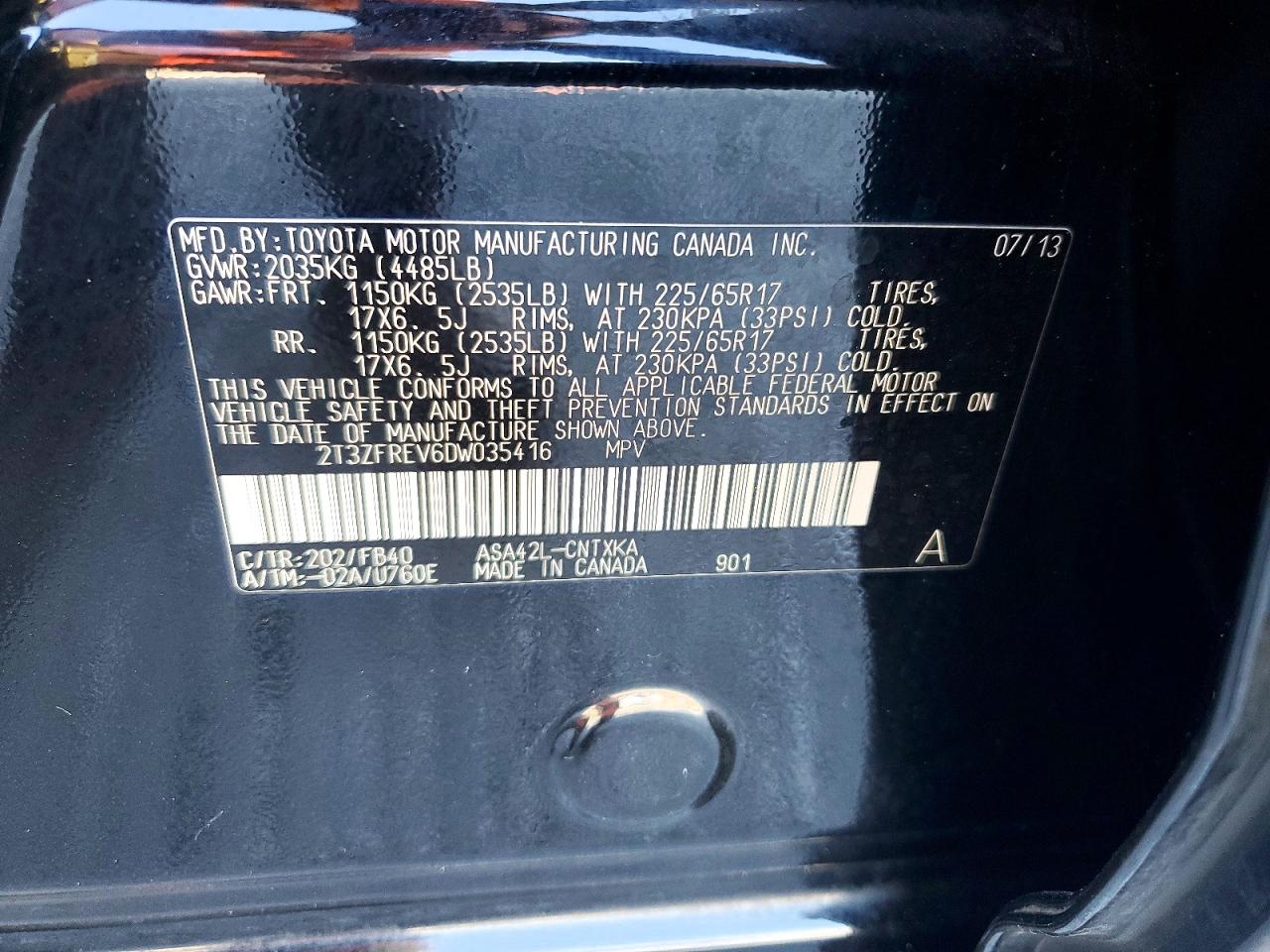 2013 Toyota Rav4 Le Black vin: 2T3ZFREV6DW035416
