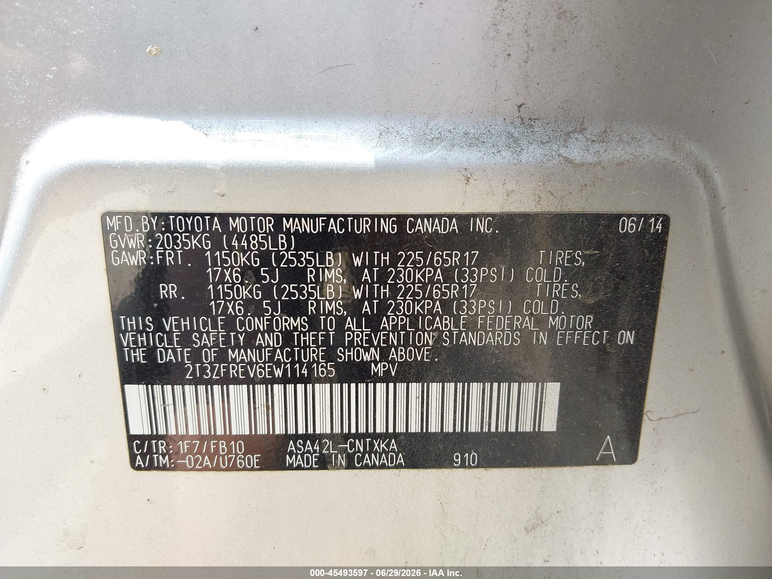 2014 Toyota Rav4 Le Silver vin: 2T3ZFREV6EW114165