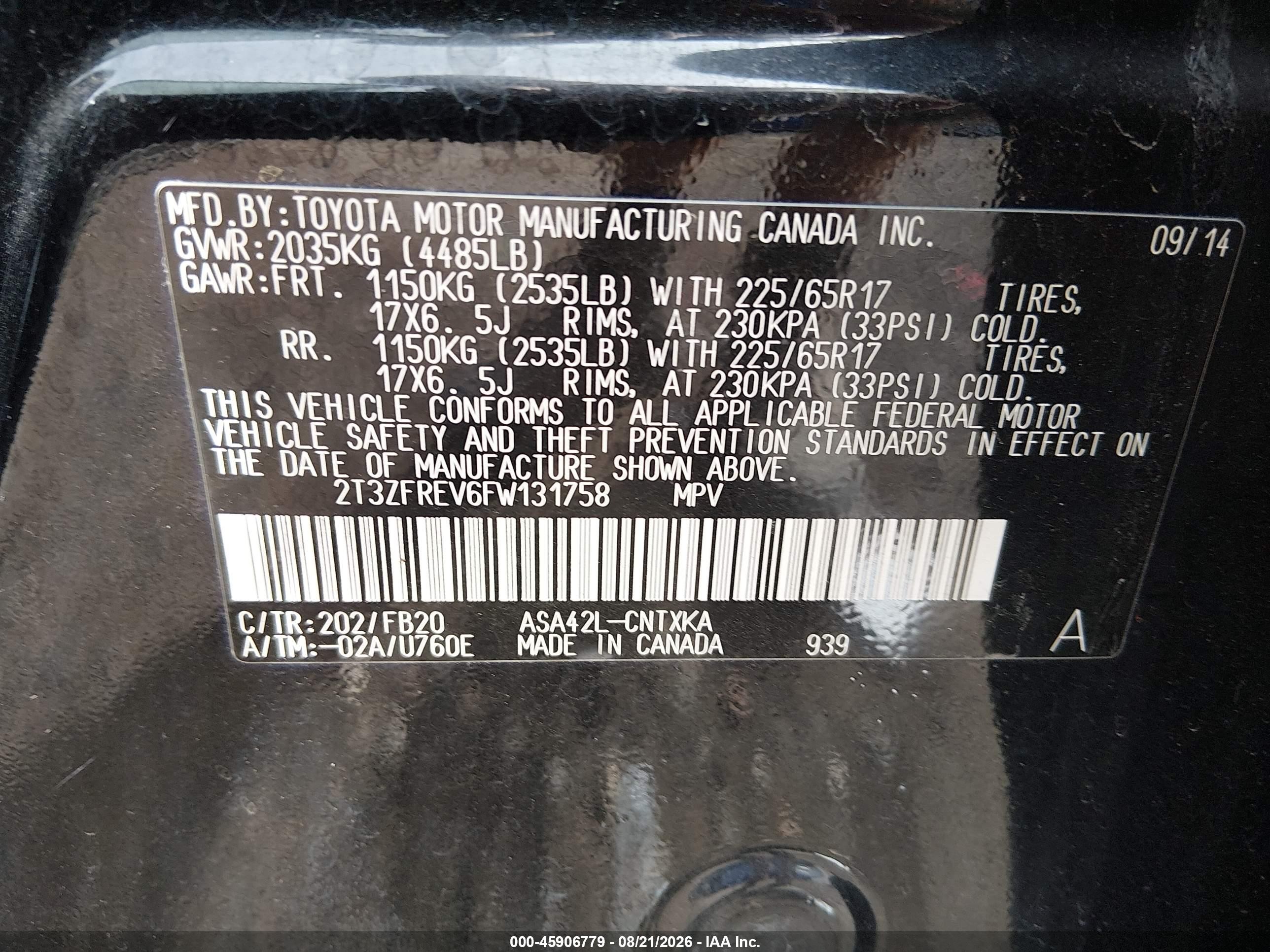2015 Toyota Rav4 Le Черный vin: 2T3ZFREV6FW131758