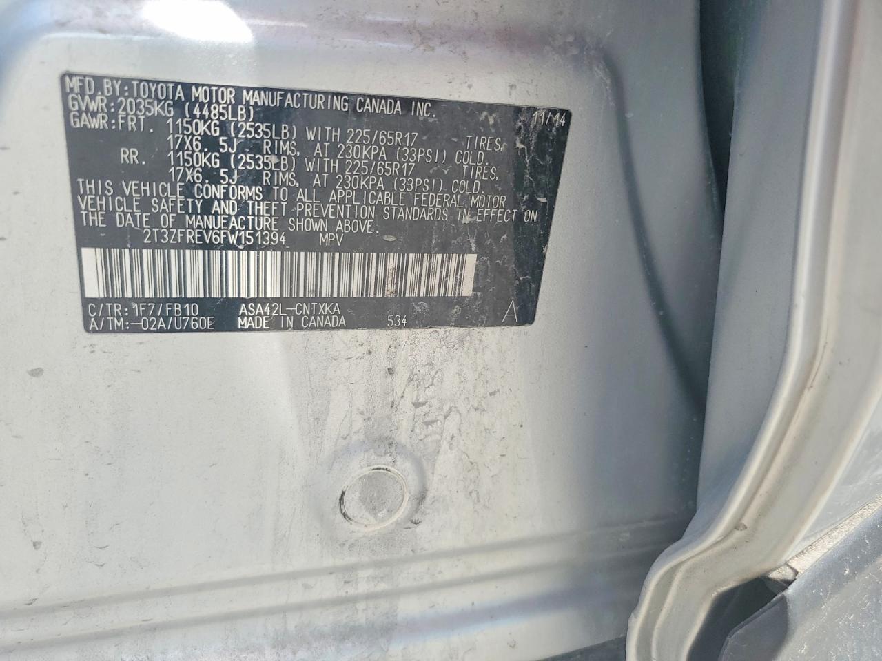 2015 Toyota Rav4 Le Серый vin: 2T3ZFREV6FW151394