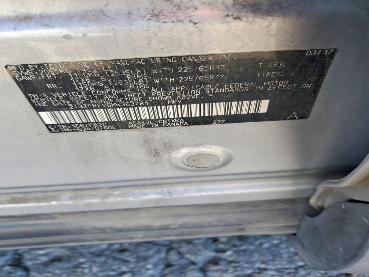 2017 Toyota Rav4 Le Silver vin: 2T3ZFREV6HW363781