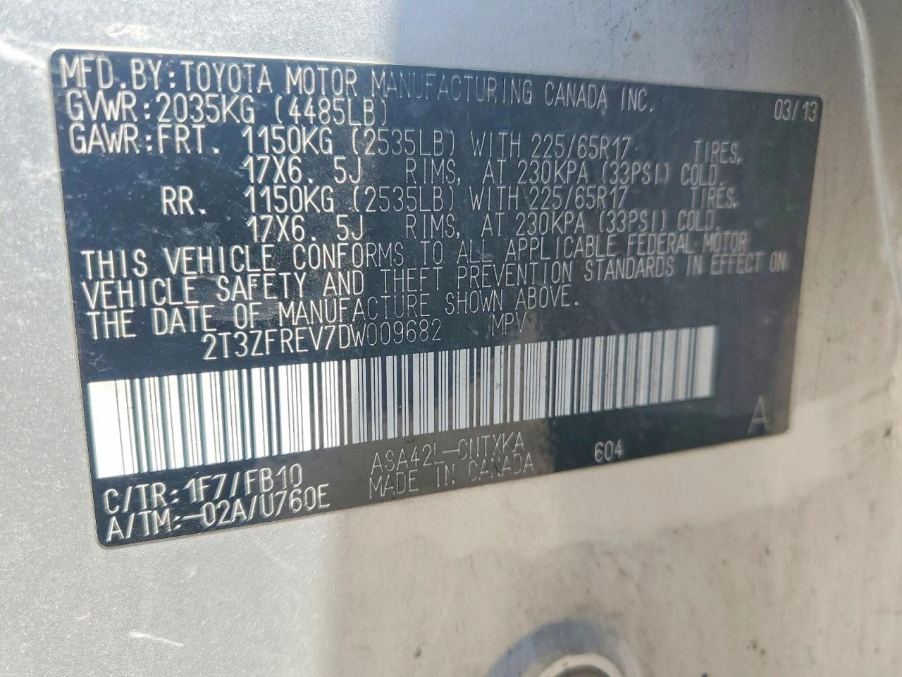 2013 Toyota Rav4 Le Silver vin: 2T3ZFREV7DW009682