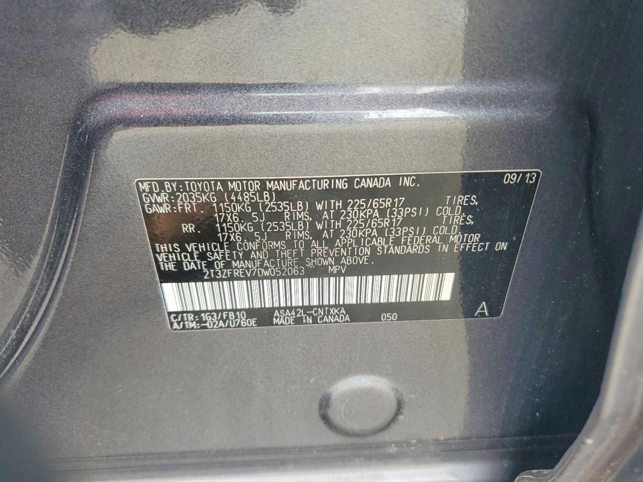 2013 Toyota Rav4 Le Gray vin: 2T3ZFREV7DW052063