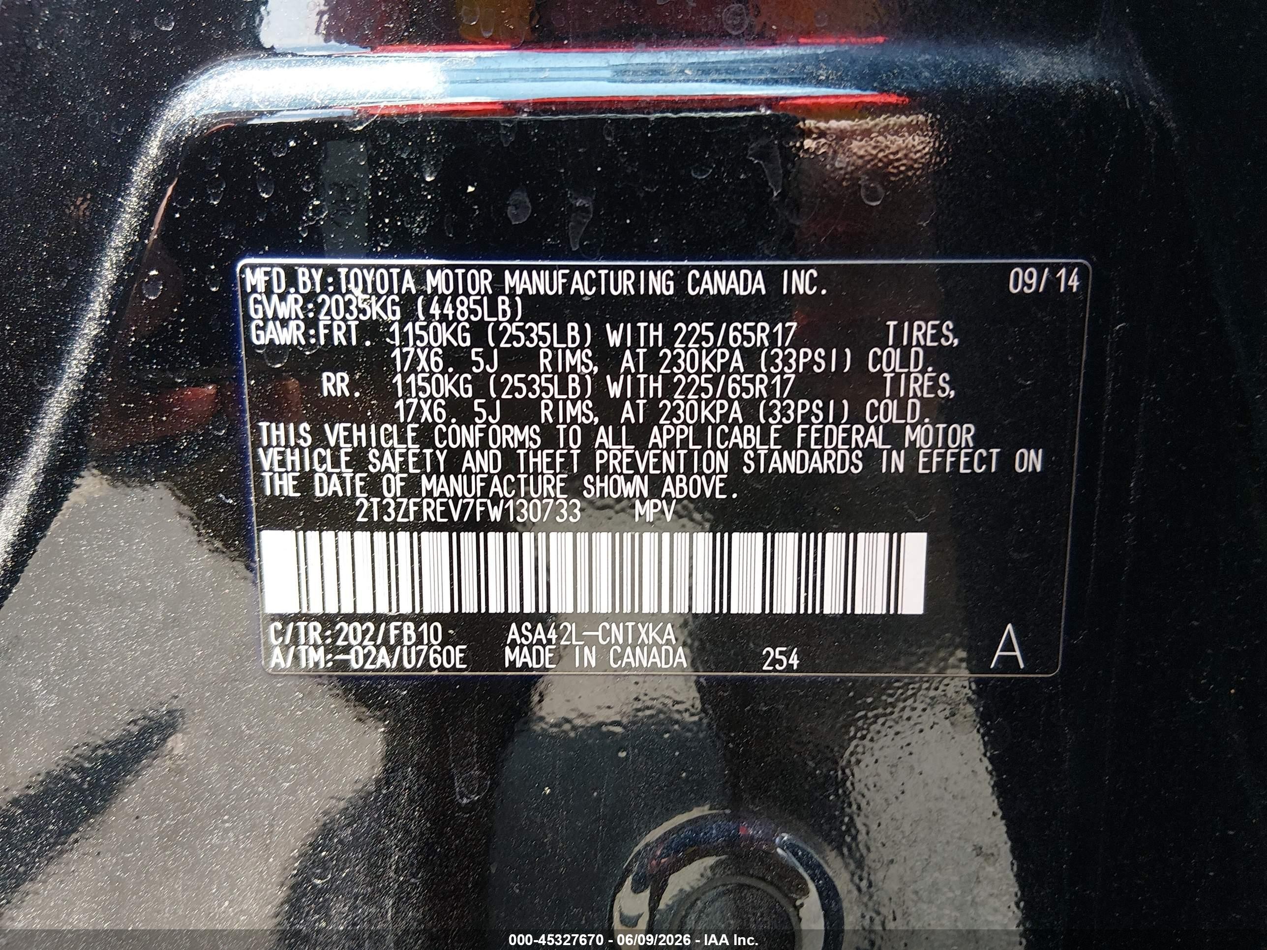 2015 Toyota Rav4 Le Black vin: 2T3ZFREV7FW130733