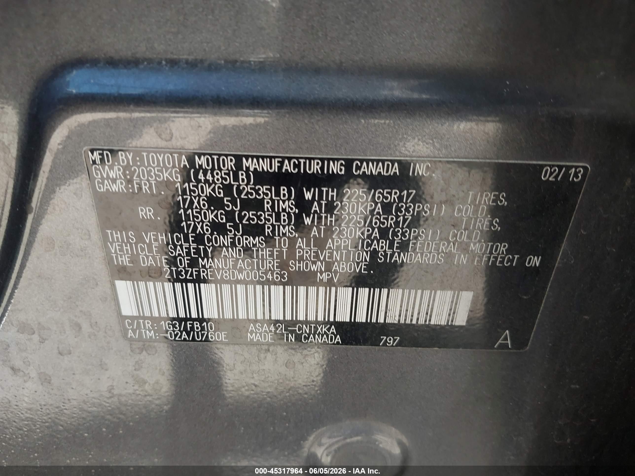 2013 Toyota Rav4 Le Gray vin: 2T3ZFREV8DW005463