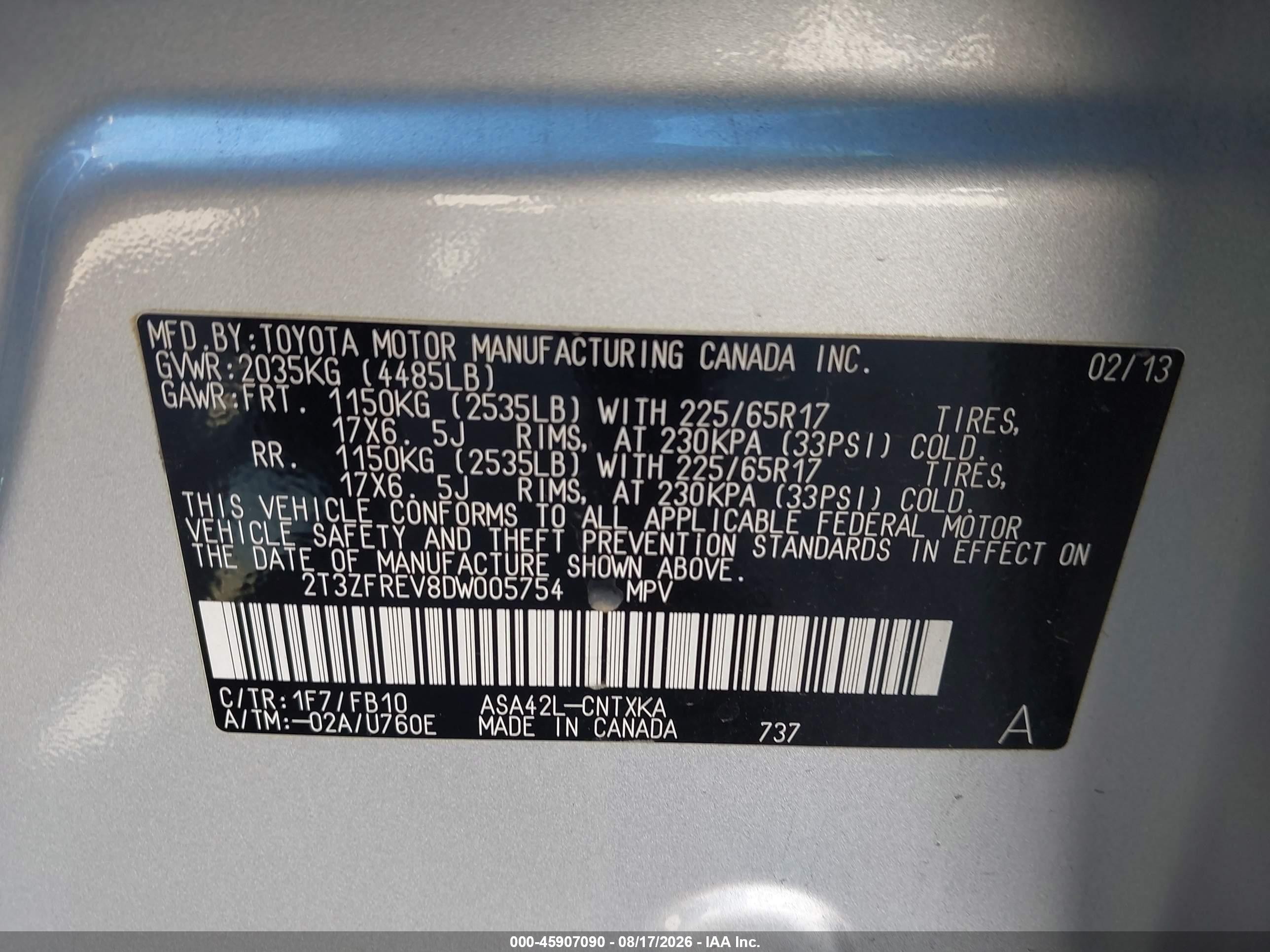 2013 Toyota Rav4 Le Silver vin: 2T3ZFREV8DW005754