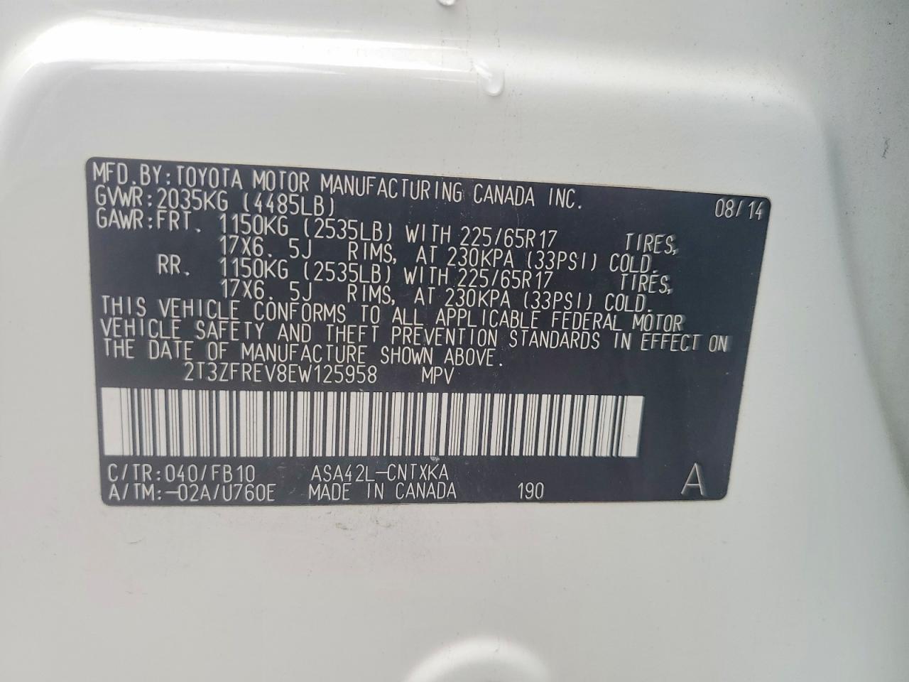 2014 Toyota Rav4 Le White vin: 2T3ZFREV8EW125958