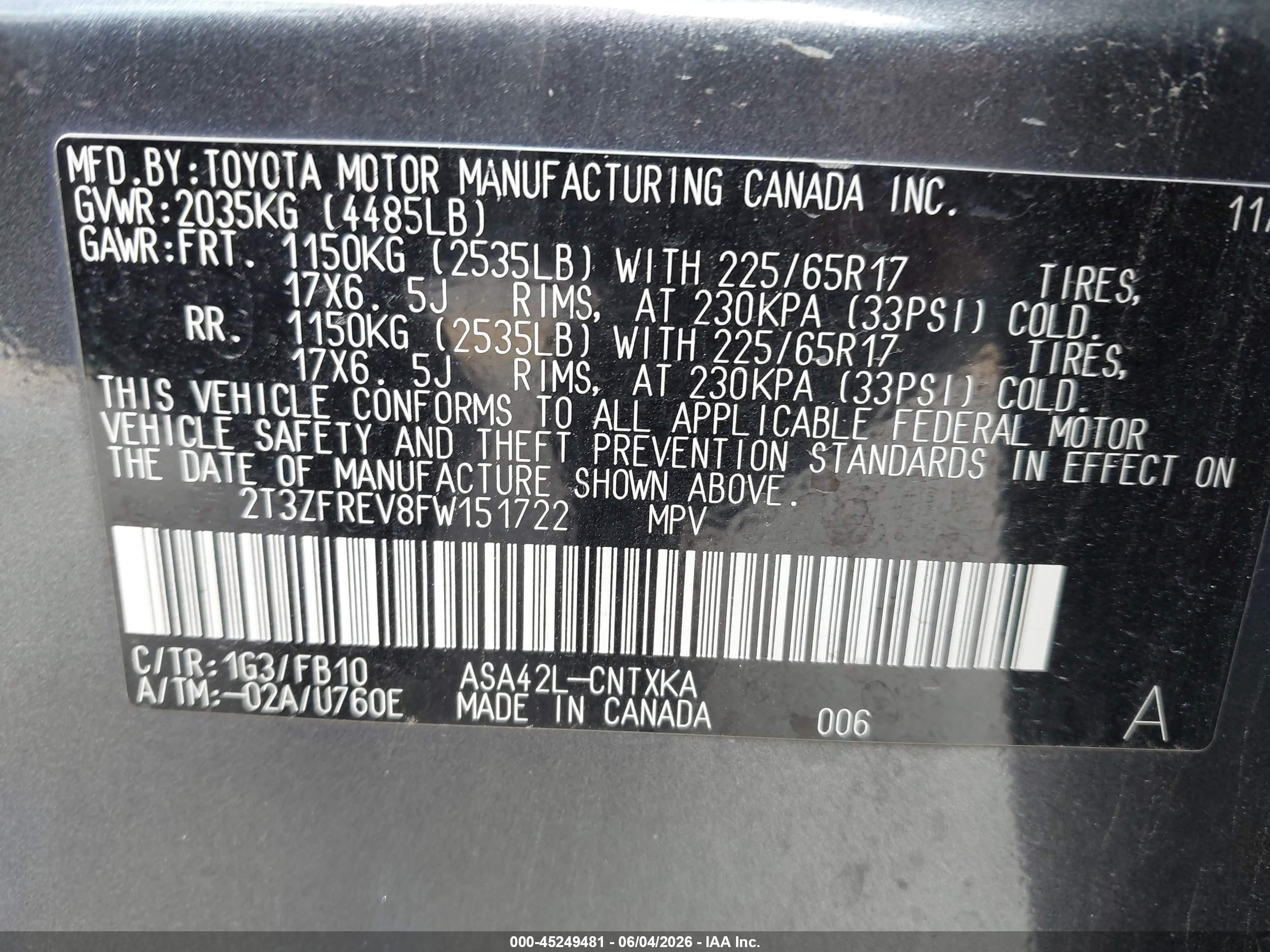 2015 Toyota Rav4 Le Gray vin: 2T3ZFREV8FW151722