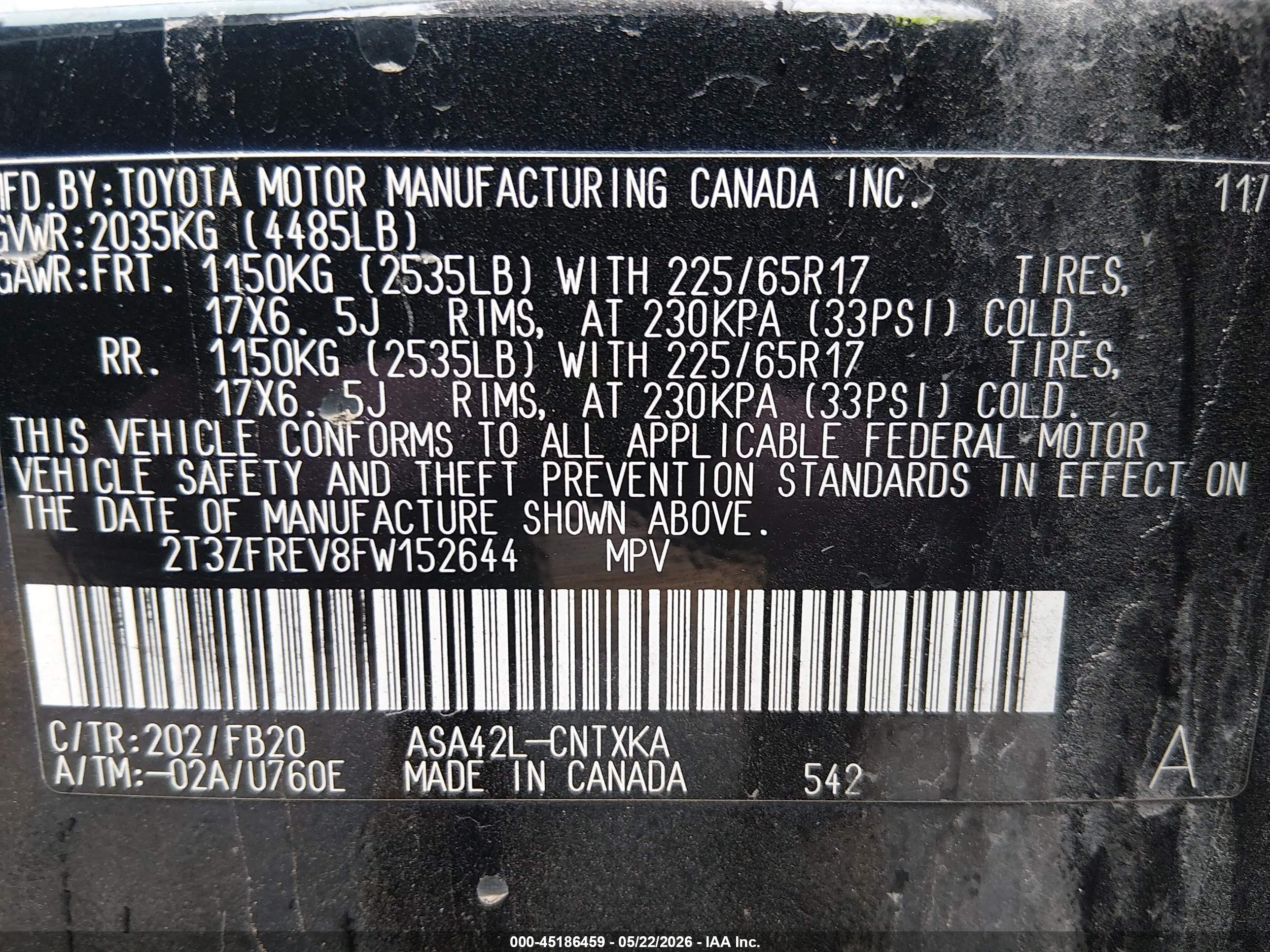 2015 Toyota Rav4 Le Black vin: 2T3ZFREV8FW152644