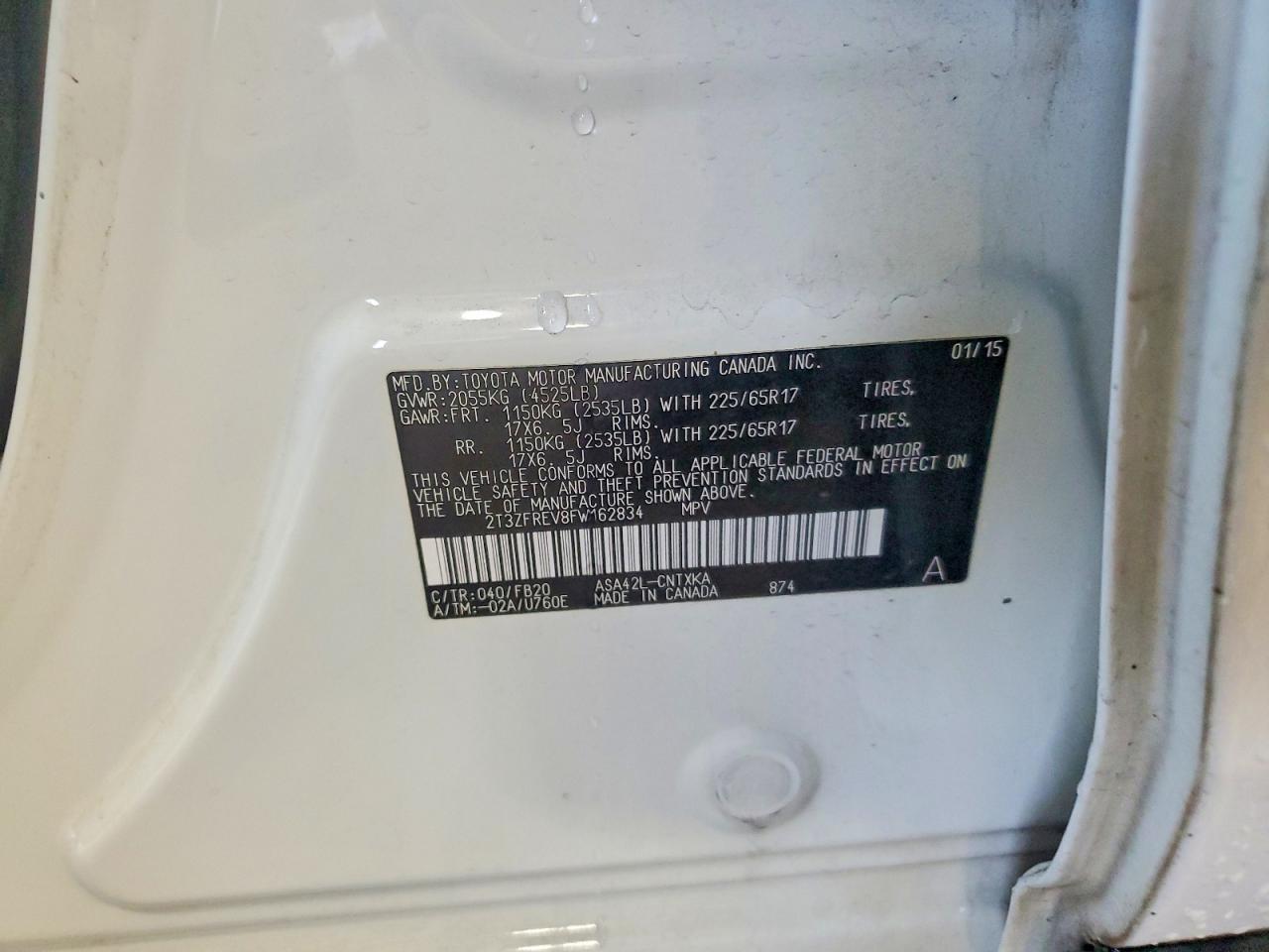 2015 Toyota Rav4 Le White vin: 2T3ZFREV8FW162834