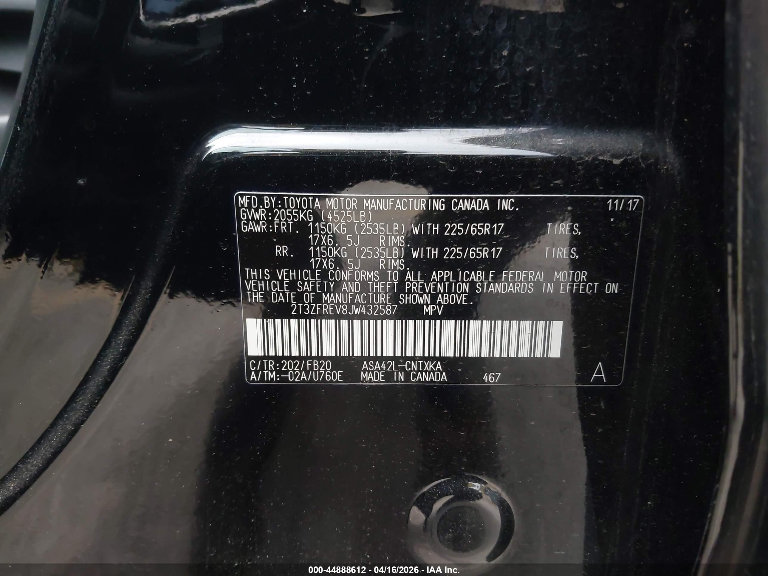 2018 Toyota Rav4 Le Black vin: 2T3ZFREV8JW432587