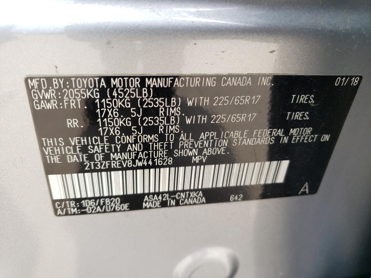 2018 Toyota Rav4 Le Silver vin: 2T3ZFREV8JW441628