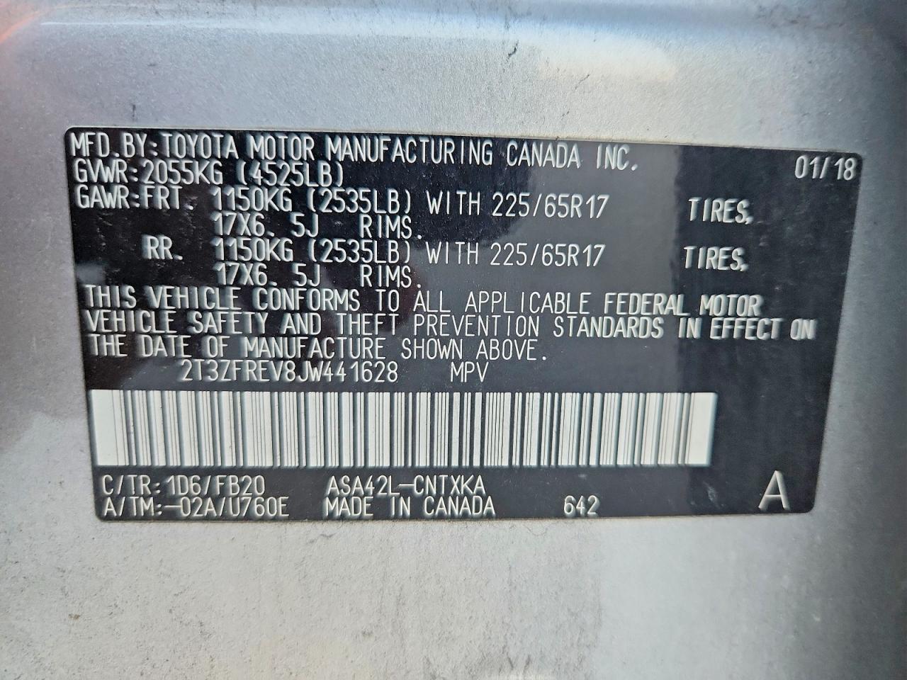 2018 Toyota Rav4 Le Silver vin: 2T3ZFREV8JW441628