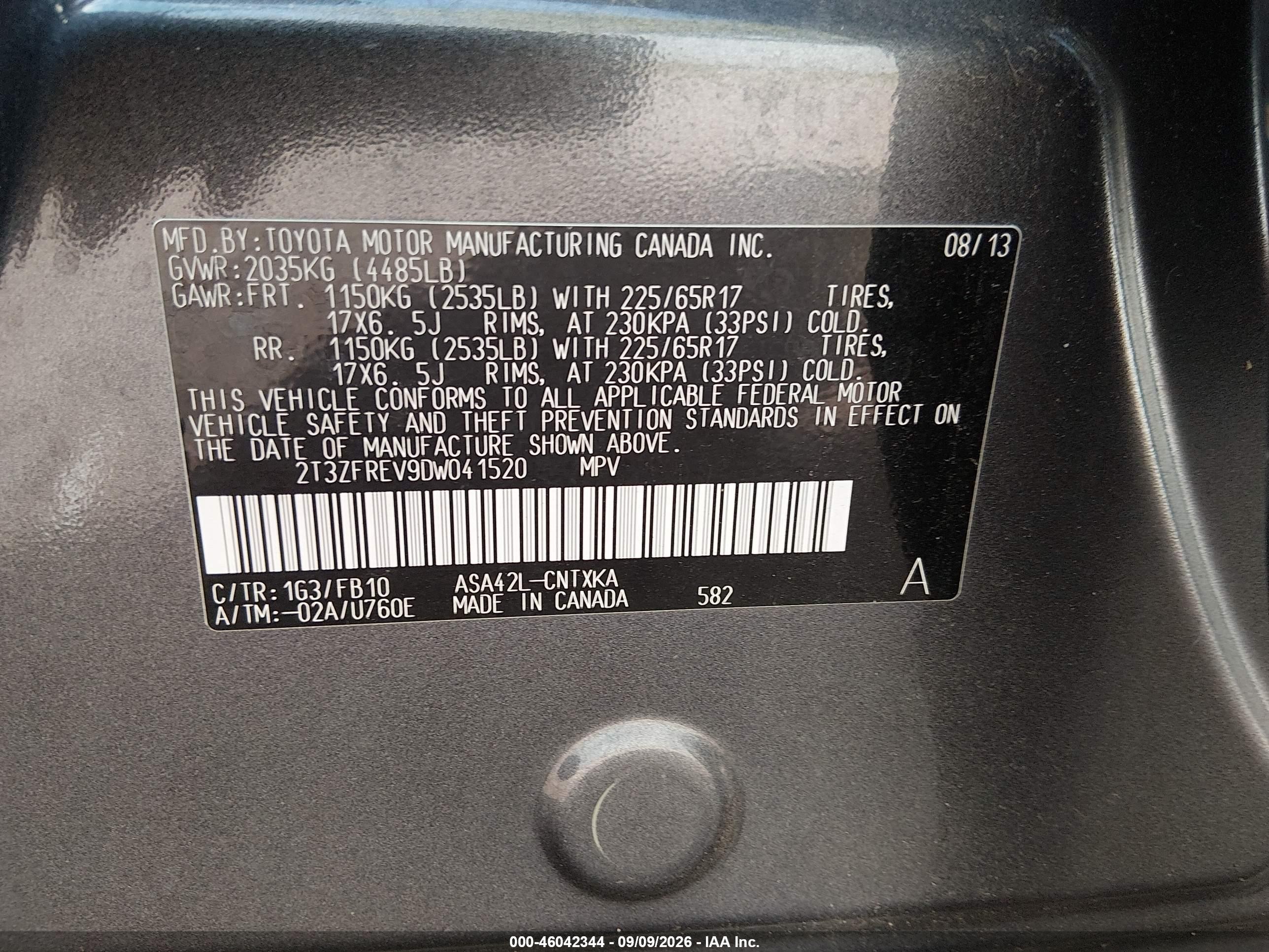 2013 Toyota Rav4 Le Gray vin: 2T3ZFREV9DW041520