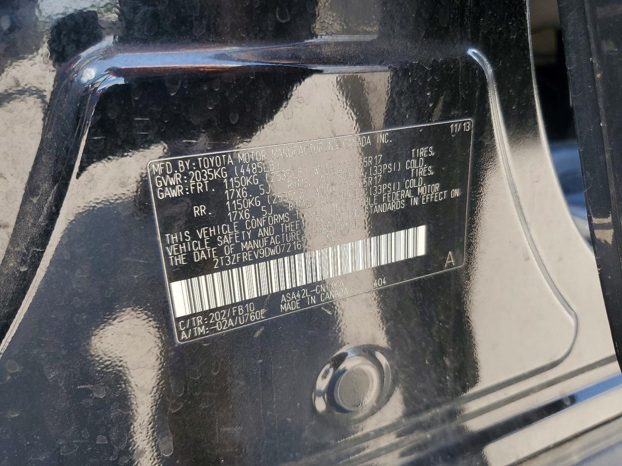 2013 Toyota Rav4 Le Black vin: 2T3ZFREV9DW072167