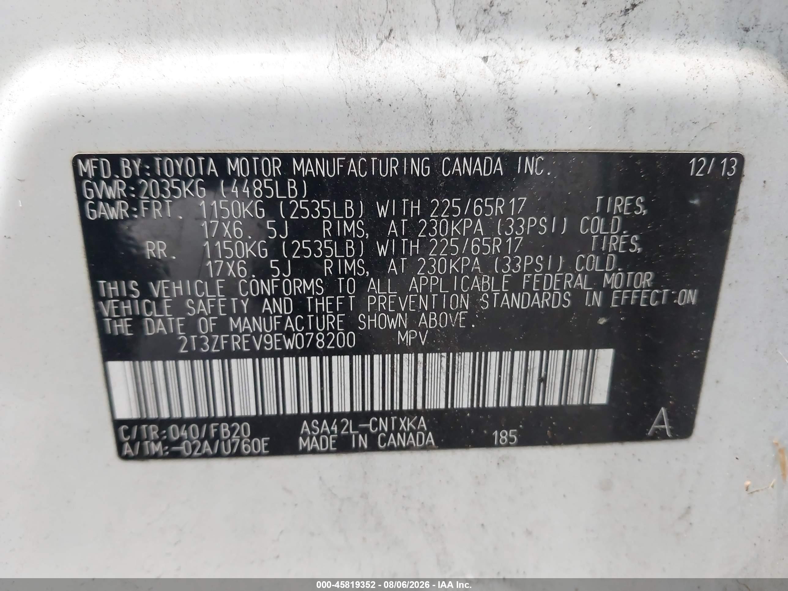 2014 Toyota Rav4 Le White vin: 2T3ZFREV9EW078200
