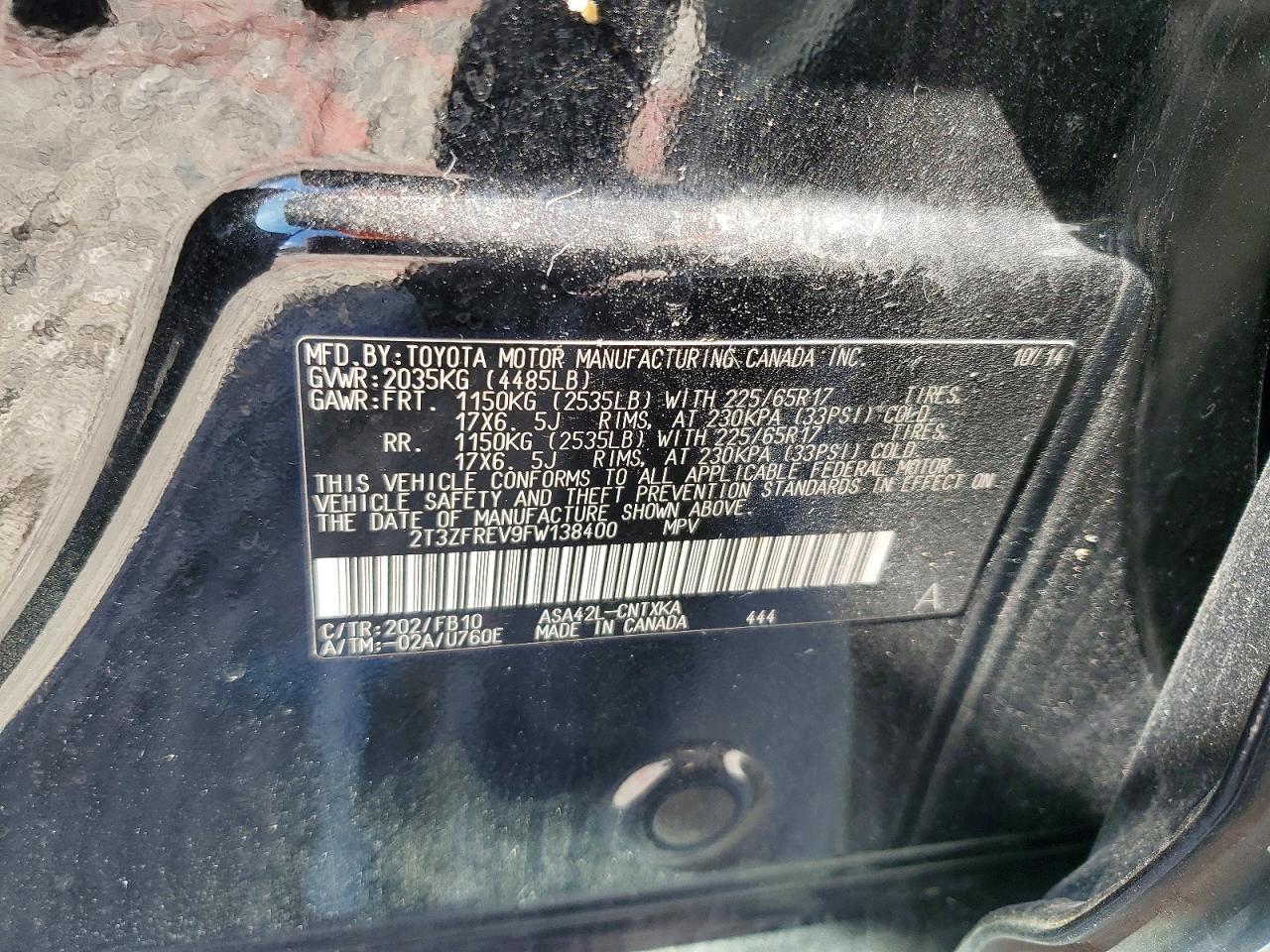 2015 Toyota Rav4 Le Черный vin: 2T3ZFREV9FW138400